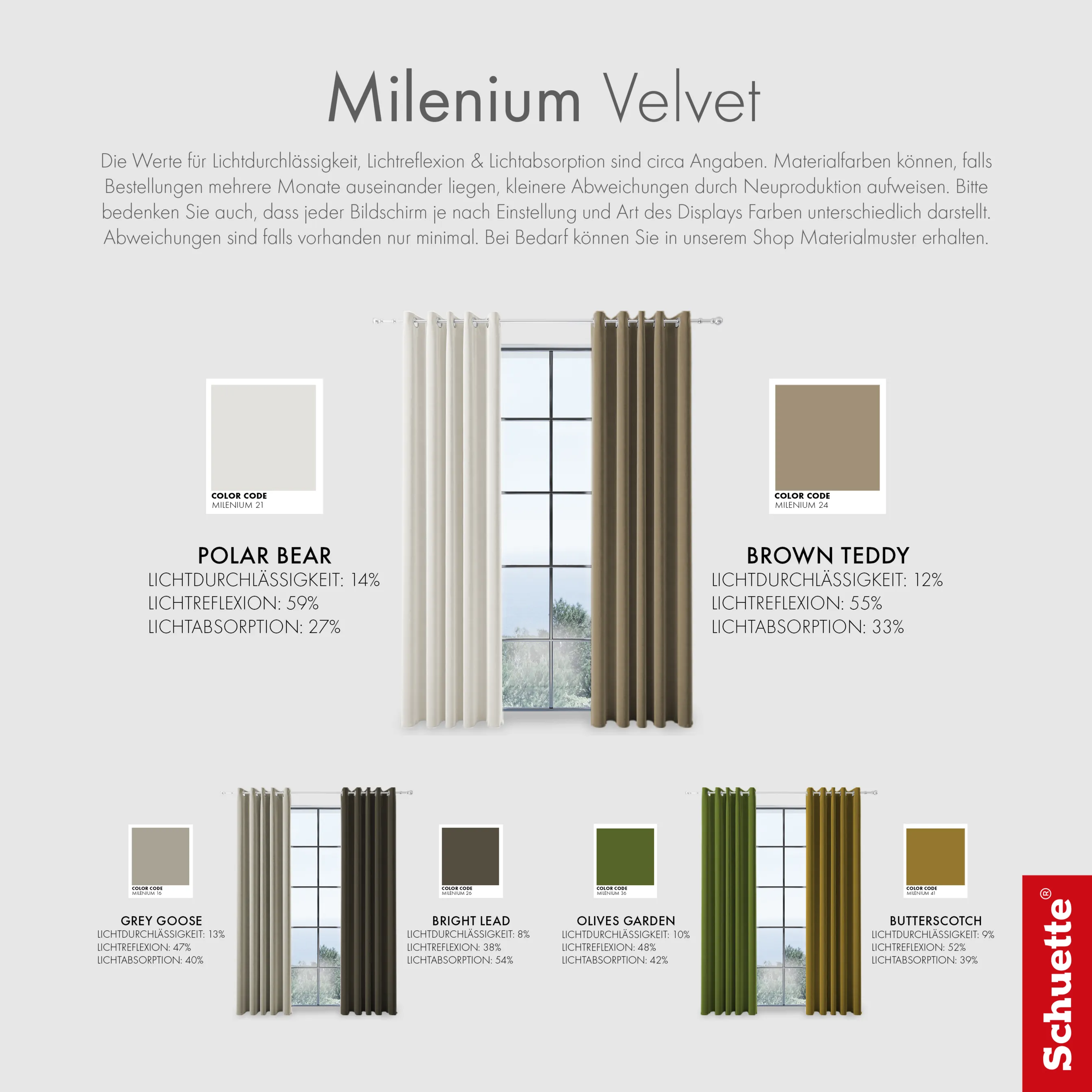 Schuette® Verdunkelungsvorhang Stoffmuster • Millenium Velvet Kollektion: Dark Shadow (Grau)