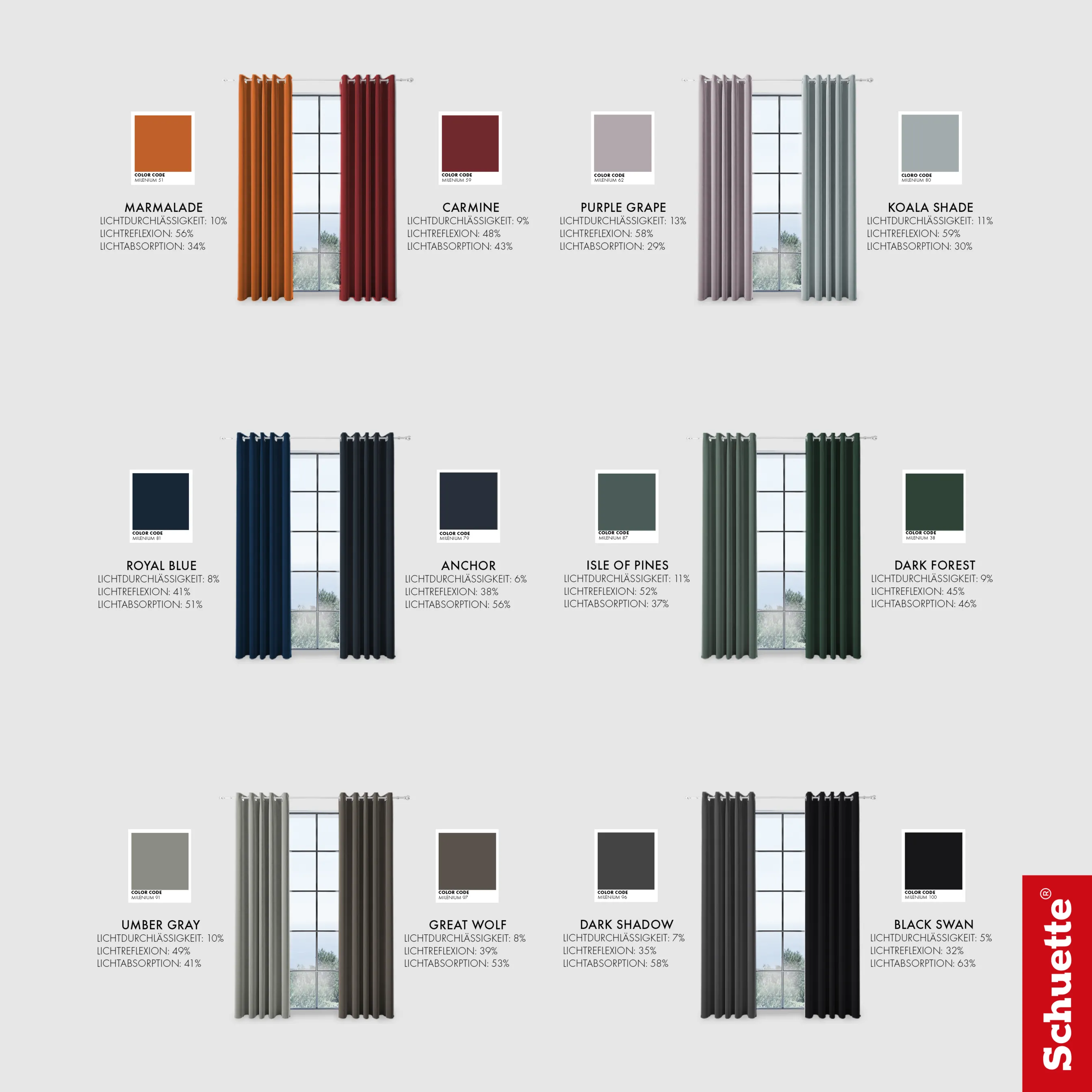 Schuette® Verdunkelungsvorhang Stoffmuster • Millenium Velvet Kollektion: Dark Shadow (Grau)