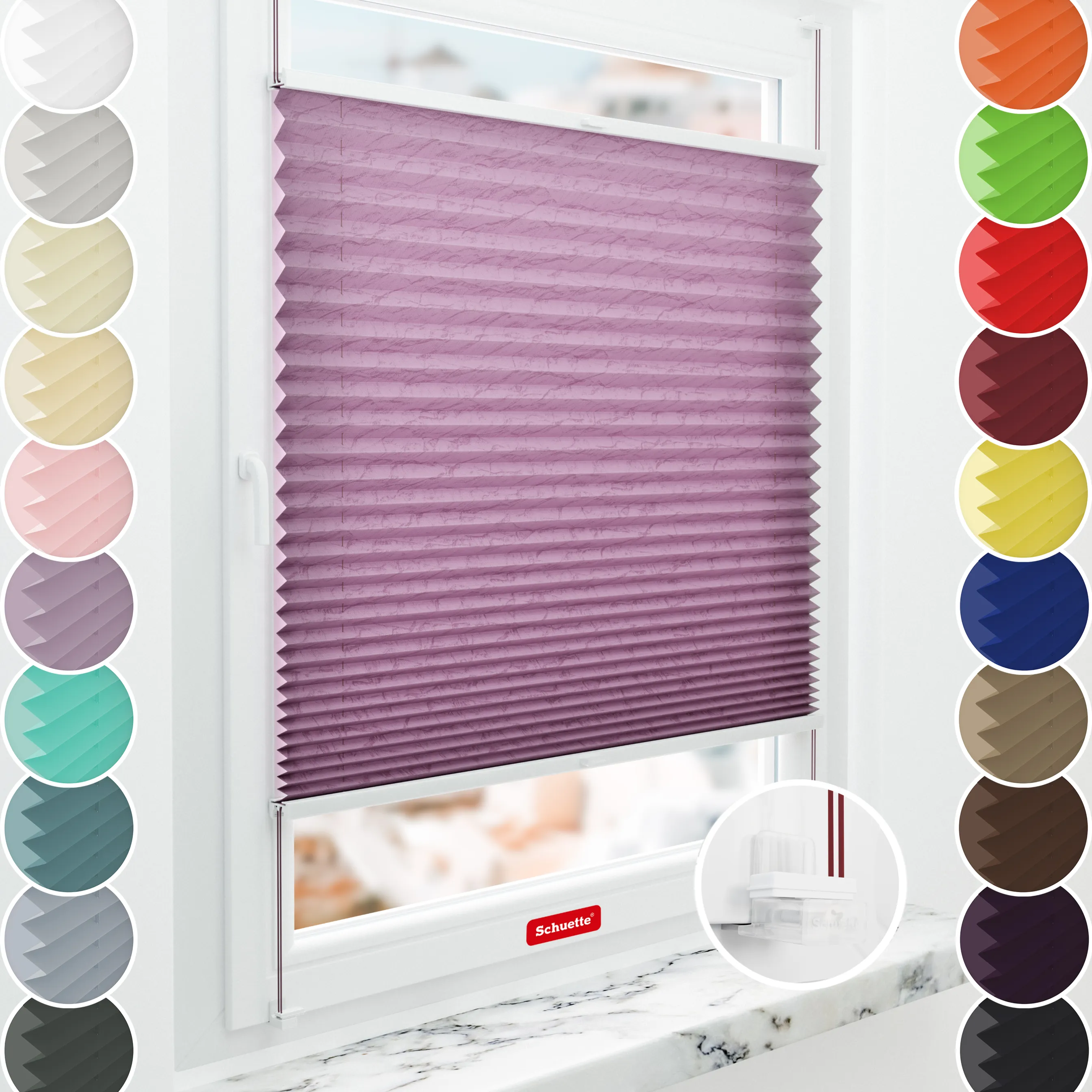 Schuette® Plissee mit Muster nach Maß • Limited Kollektion: Crush on Pink (Rosa) • Suprafix Klemmhalter “Incognito X" • Profilfarbe: Silber