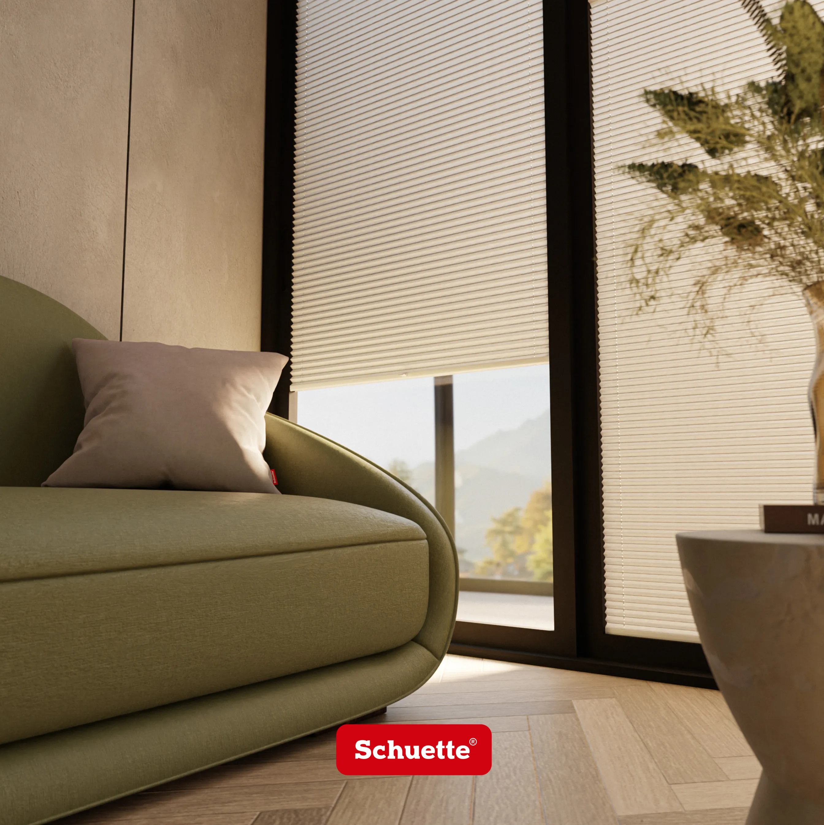 Schuette® Plissee mit Muster nach Maß • Limited Kollektion: Sheer Romance (Rosa) • Suprafix Klemmhalter "X" • Profilfarbe: Walnuss