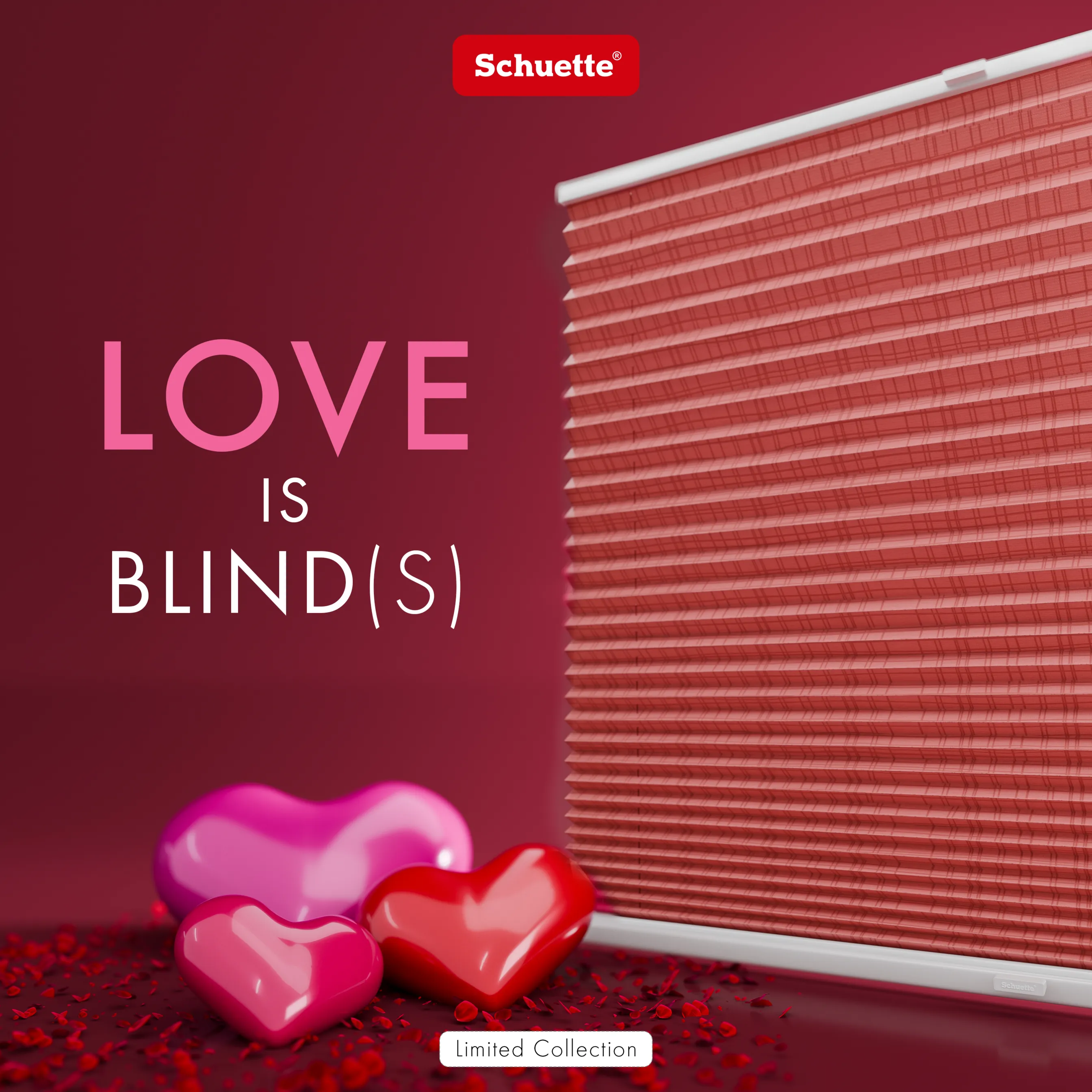 Schuette® Plissee mit Muster nach Maß • Limited Kollektion: Sheer Romance (Rosa) • Suprafix Halterungen “Mit Bohren” • Profilfarbe: Weiß