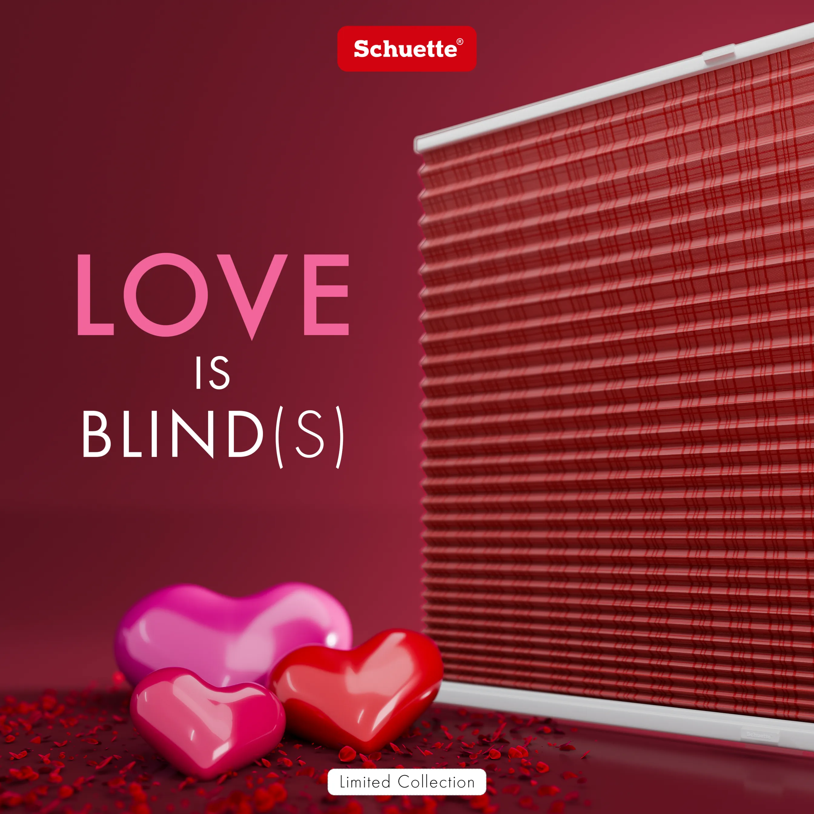 Schuette® Plissee mit Muster nach Maß • Limited Kollektion: Rose Petals (Rot) • Suprafix Klebe- & Schraubhalter 2in1 Set "Letsbond Transparent" • Profilfarbe: Braun