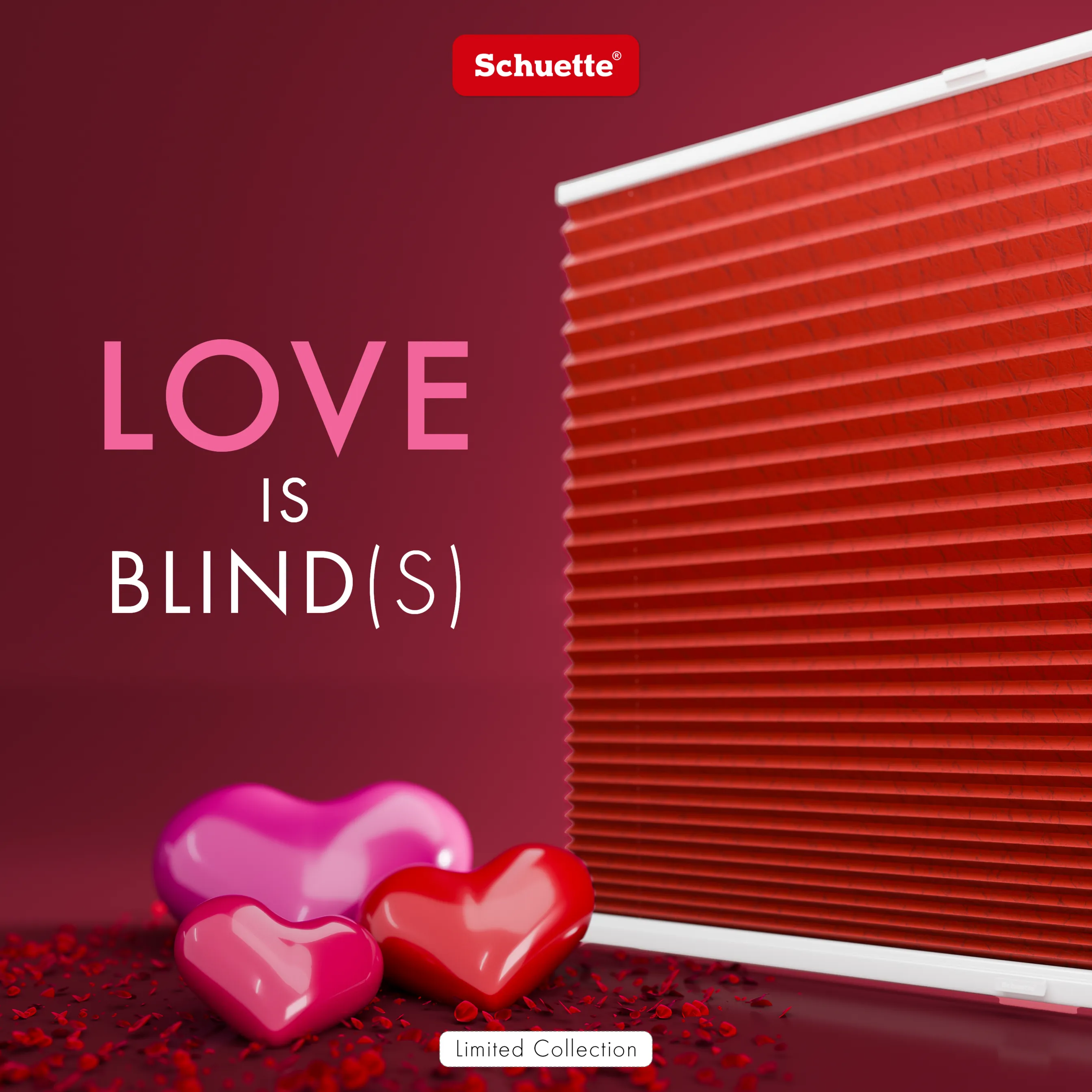 Schuette® Plissee mit Muster nach Maß • Limited Kollektion: Unbroken Hear (Rot) • Suprafix Klemmhalter "X" • Profilfarbe: Silber