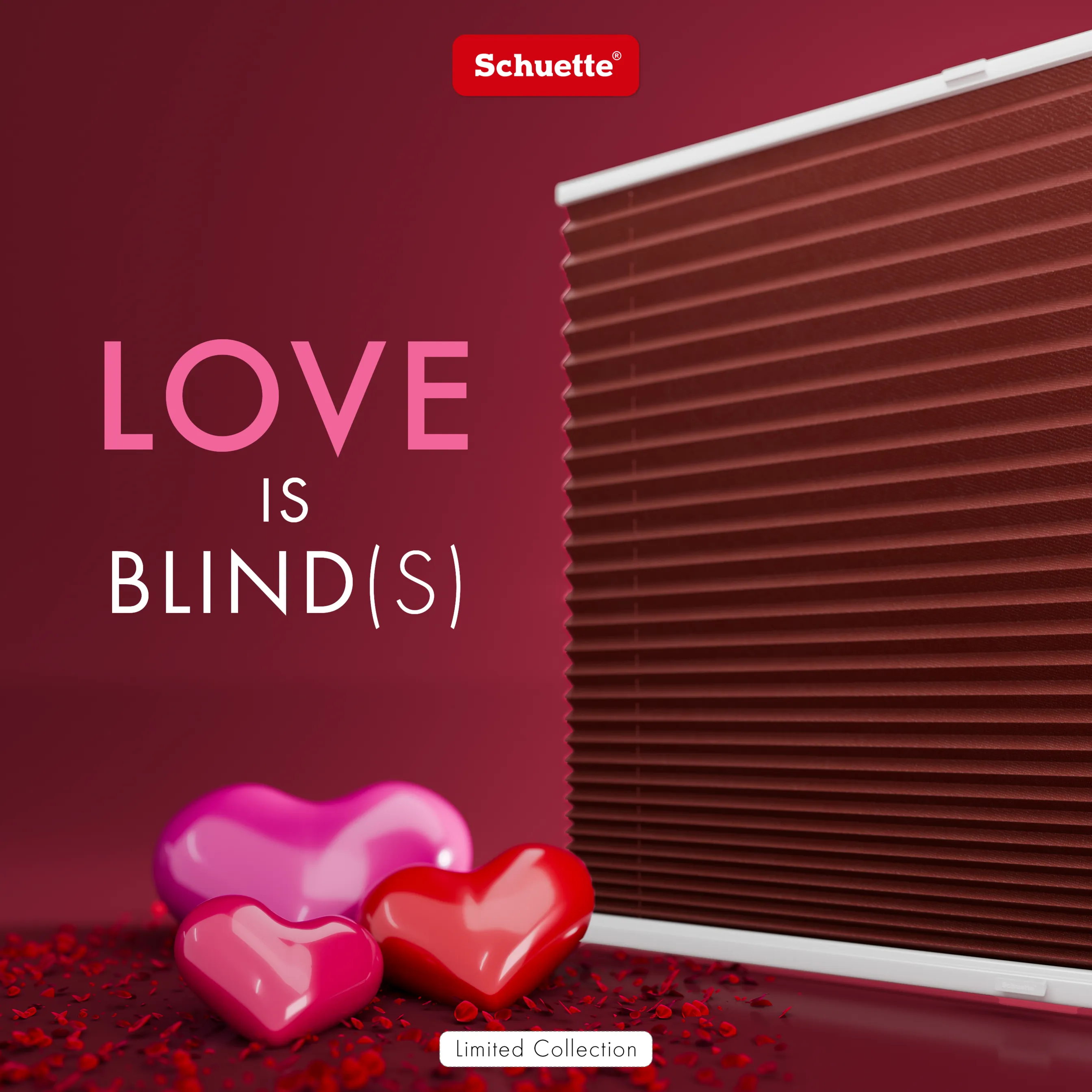 Schuette® Plissee mit Muster nach Maß • Limited Kollektion: Casual Romance (Rot) • Suprafix "Double 2in1" Schraub- & Klemmhalter • Profilfarbe: Weiß