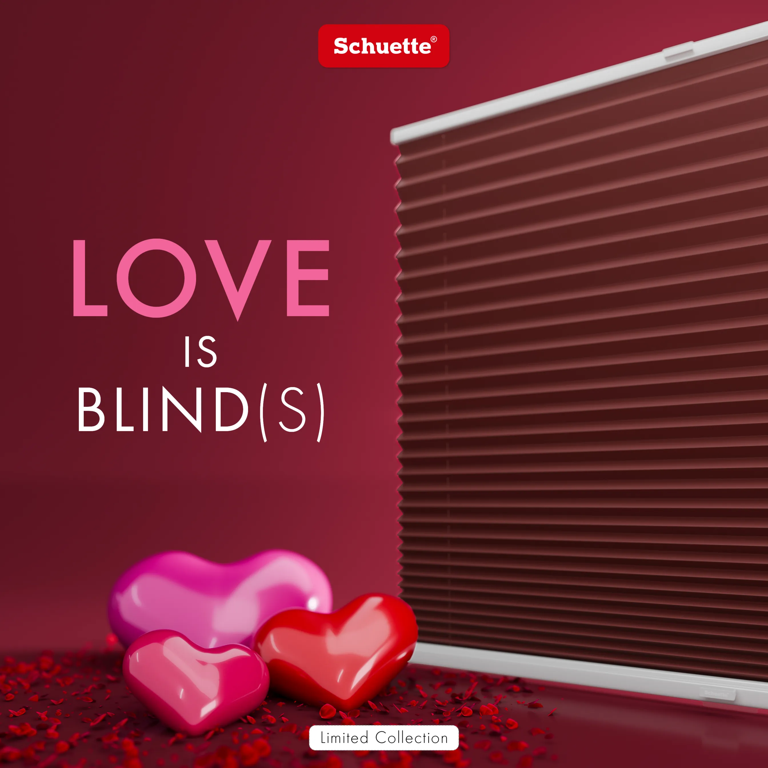 Schuette® Plissee mit Muster nach Maß • Limited Kollektion: Burning Desire (Rot) • Suprafix "Double 2in1" Schraub- & Klemmhalter • Profilfarbe: Weiß