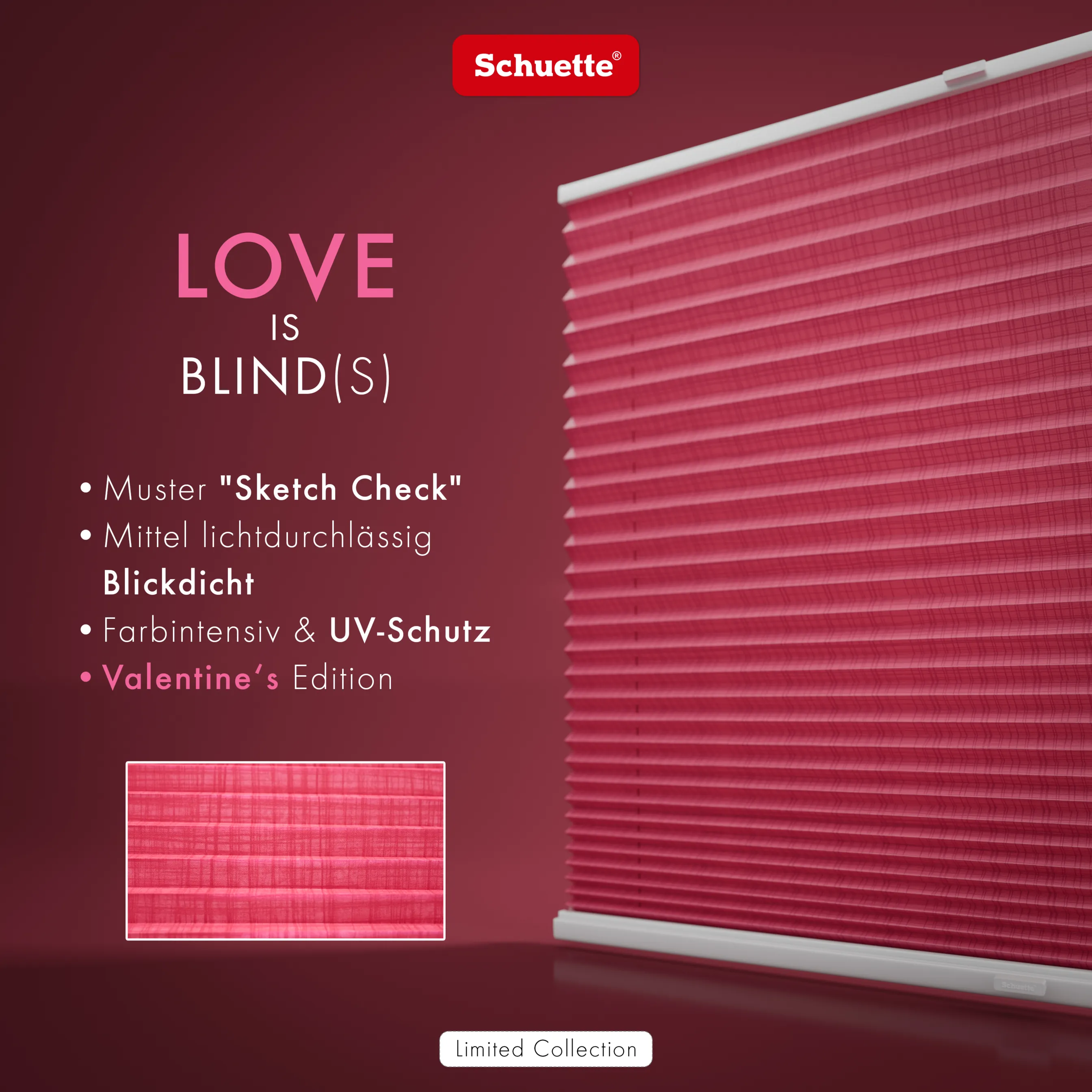 Schuette® Plissee mit Muster nach Maß • Limited Kollektion: Pink Veil (Rosa) • Suprafix Klebe- & Schraubhalter 2in1 Set "Letsbond" • Profilfarbe: Walnuss