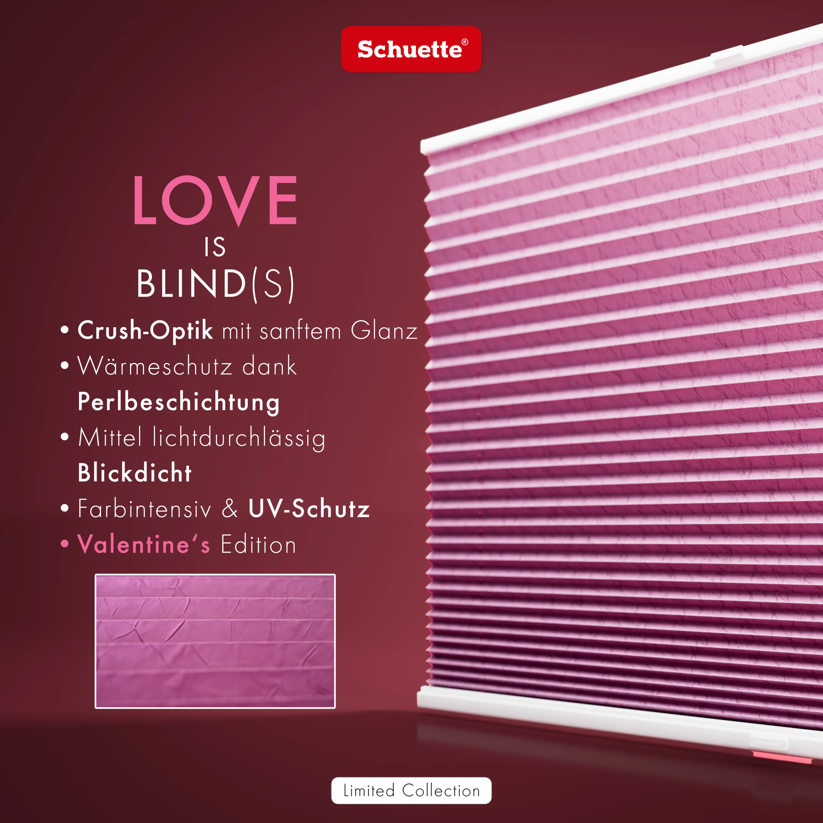 Schuette® Plissee mit Muster nach Maß • Limited Kollektion: Crush on Pink (Rosa) • Suprafix "Double 2in1" Schraub- & Klemmhalter • Profilfarbe: Anthrazit