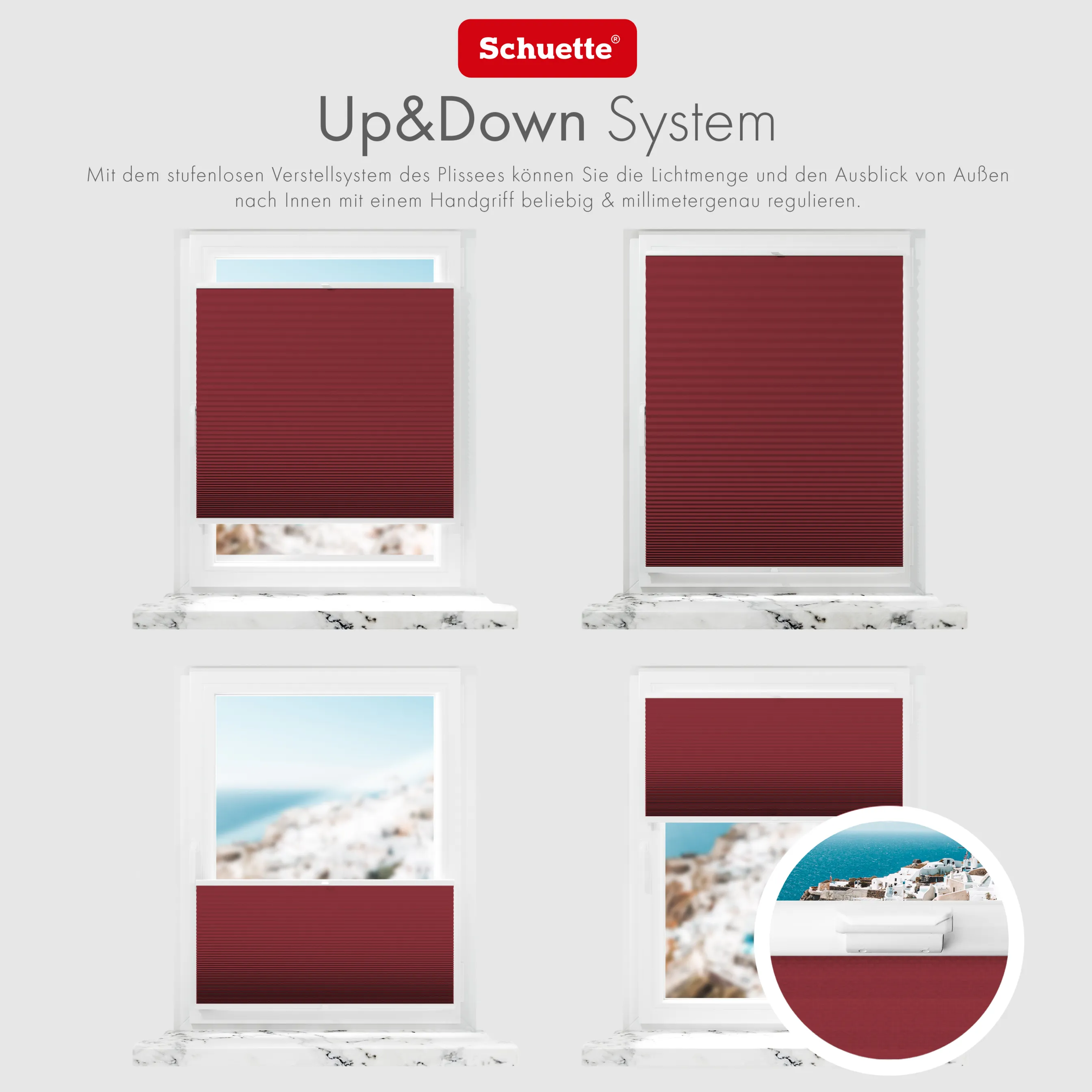 Schuette® Plissee mit Muster nach Maß • Limited Kollektion: Rose Petals (Rot) • Suprafix "Double 2in1" Schraub- & Klemmhalter • Profilfarbe: Weiß