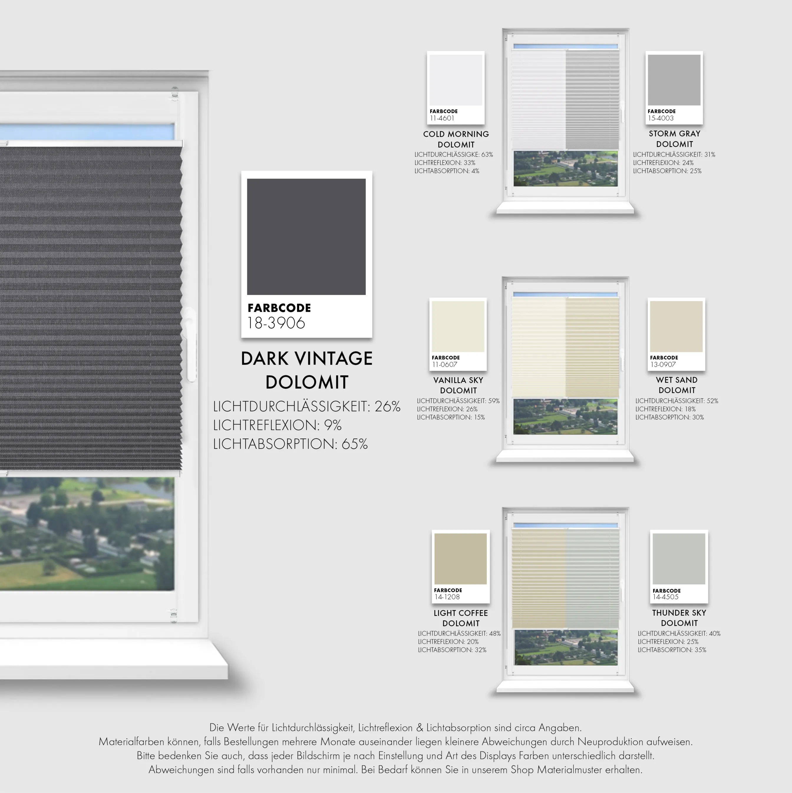 Schuette® Dachfenster Plissee nach Maß • Dolomite Kollektion: Dark Vintage (Grau) • Profilfarbe: Eiche