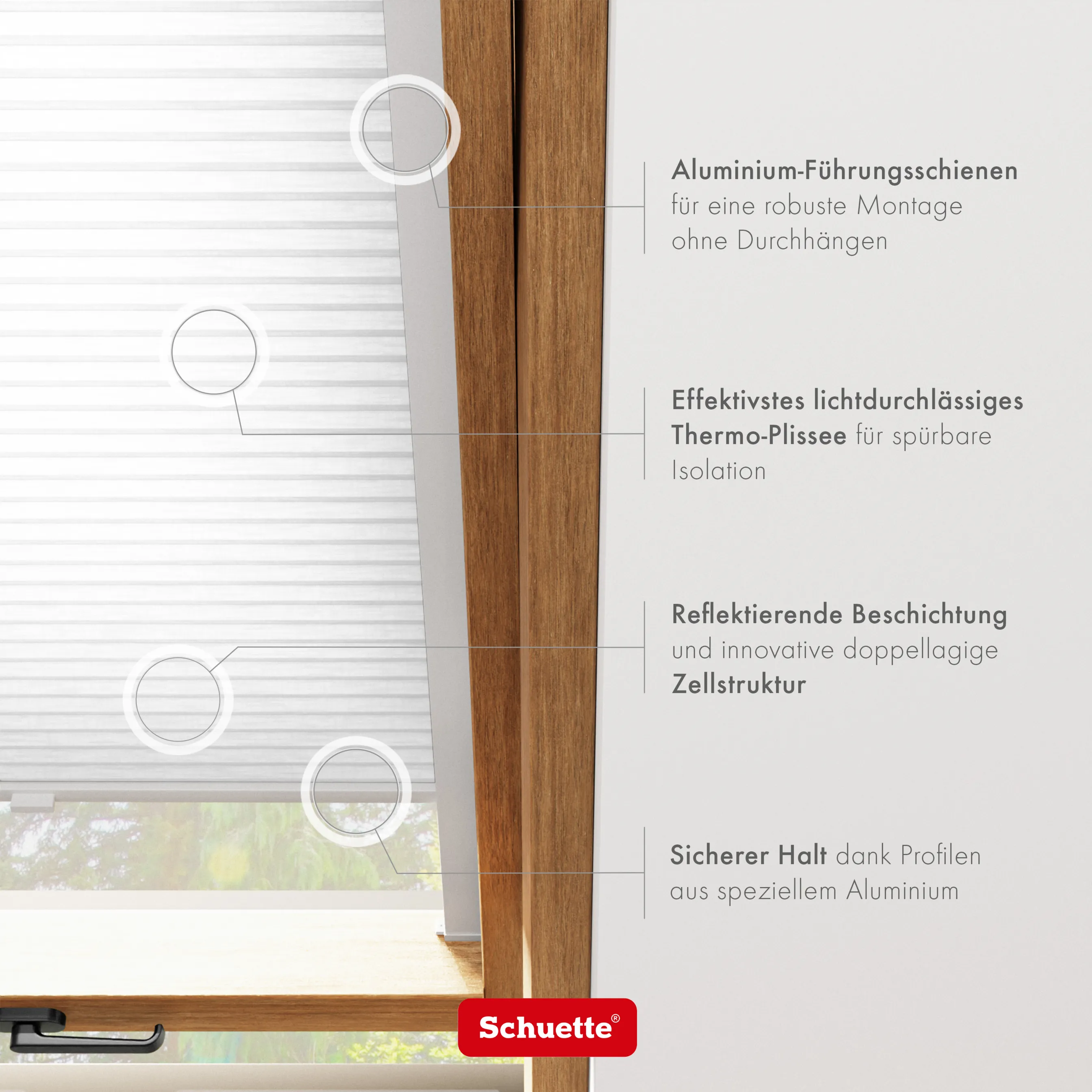 Schuette® Dachfenster Wabenplissee nach Maß • Thermo x Honey Kollektion: Coconut Kiss (Weiß) • Profilfarbe: Eiche
