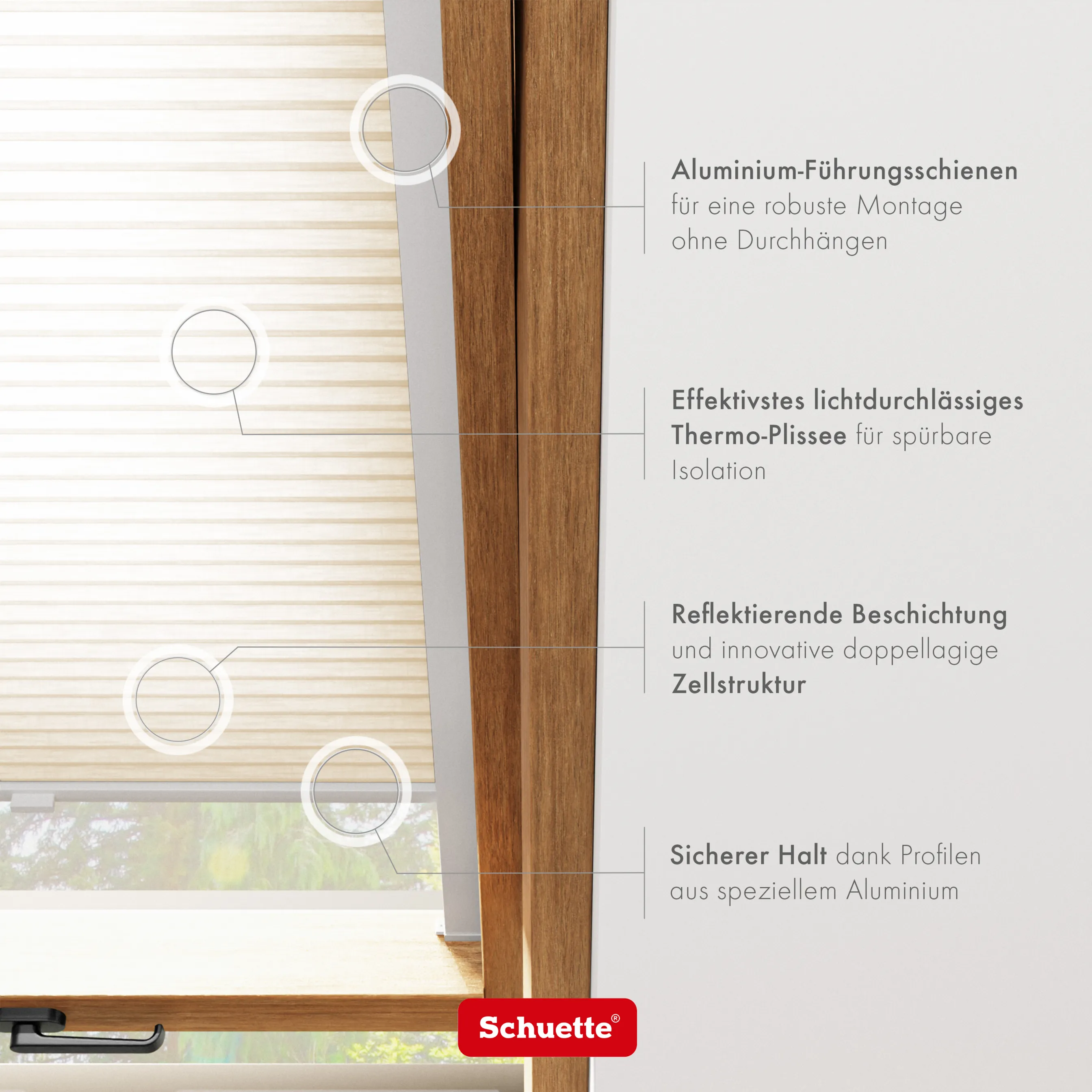Schuette® Dachfenster Wabenplissee nach Maß • Thermo x Honey Kollektion: Tahini cream (Creme) • Profilfarbe: Walnuss