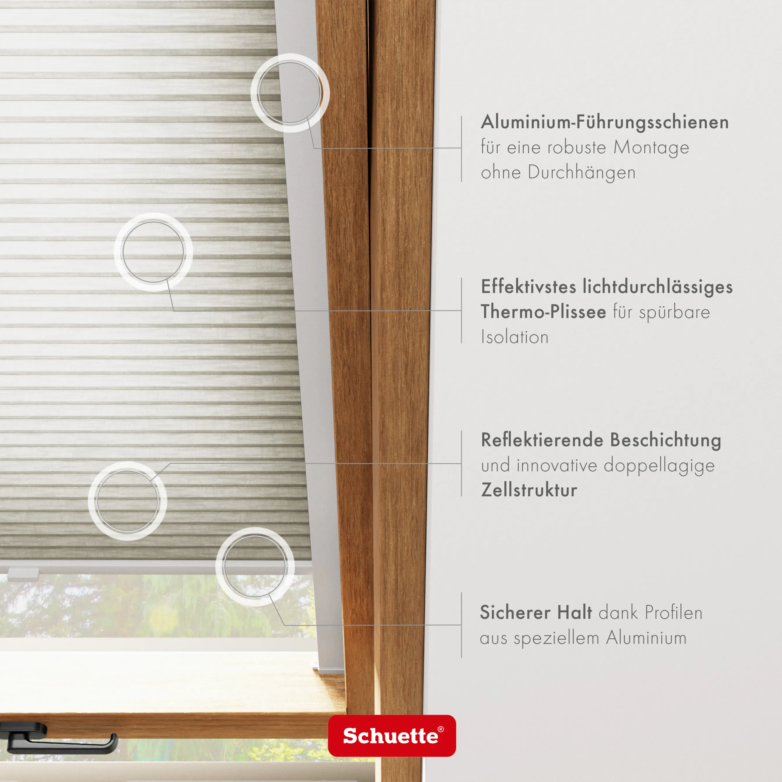 Schuette® Dachfenster Wabenplissee nach Maß • Thermo x Honey Kollektion: Chia Later! (Grau) • Profilfarbe: Walnuss