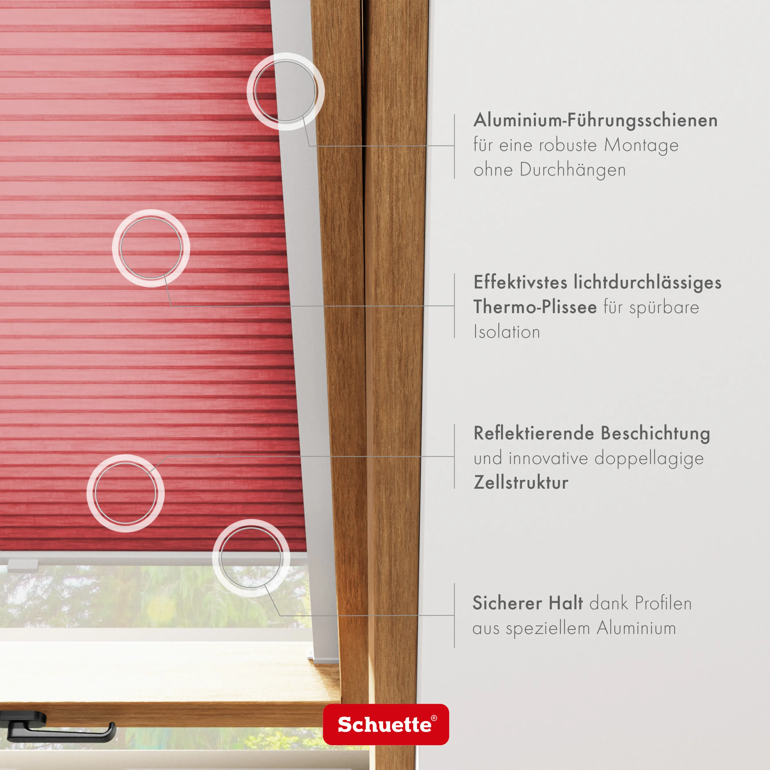 Schuette® Dachfenster Wabenplissee nach Maß • Thermo x Honey Kollektion: Cherrished (Rot) • Profilfarbe: Braun