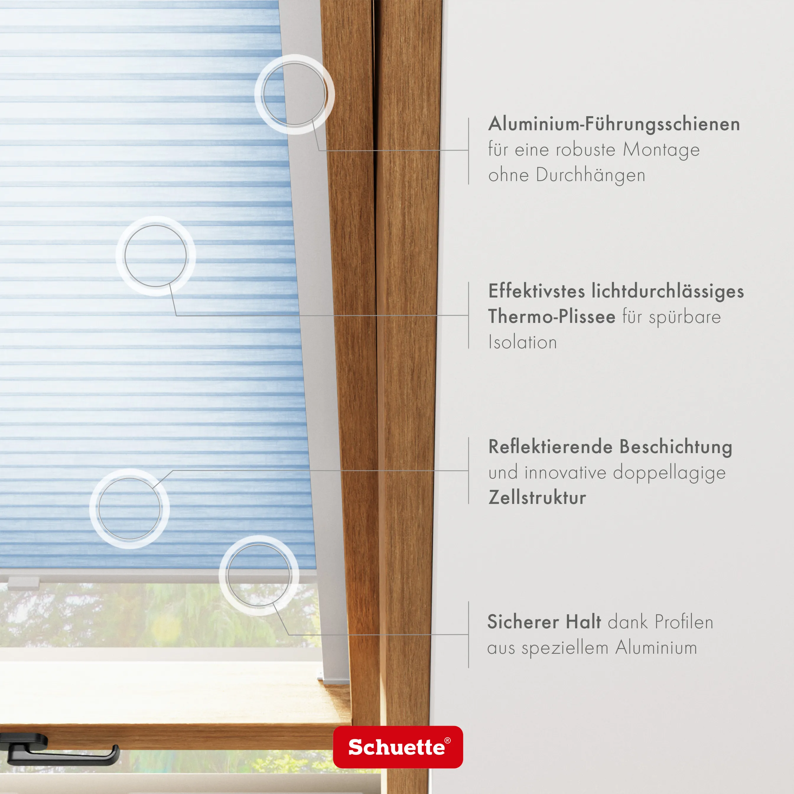 Schuette® Dachfenster Wabenplissee nach Maß • Thermo x Honey Kollektion: Ice Pop (Hellblau) • Profilfarbe: Braun