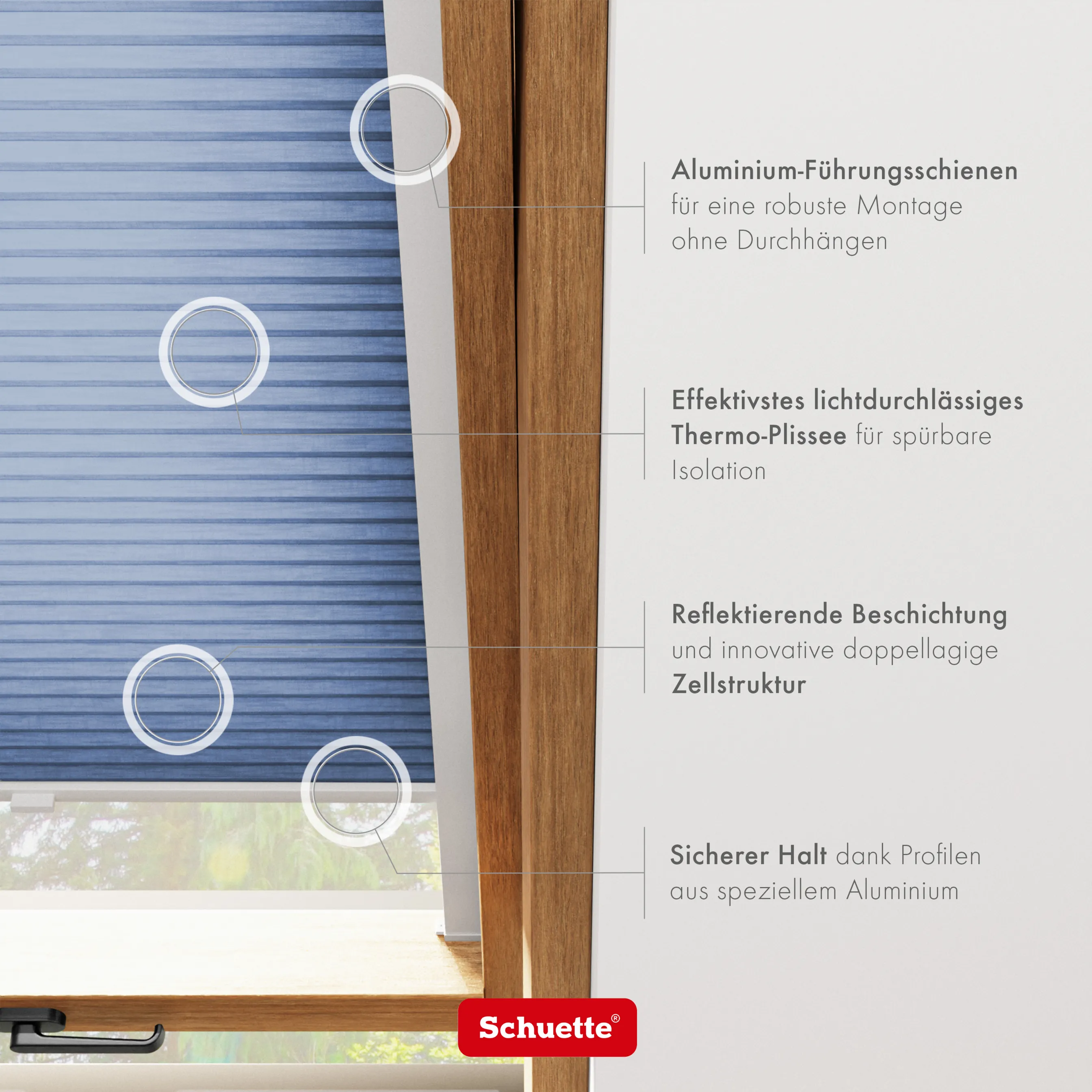 Schuette® Dachfenster Wabenplissee nach Maß • Thermo x Honey Kollektion: Blue Velvet (Blau) • Profilfarbe: Weiß