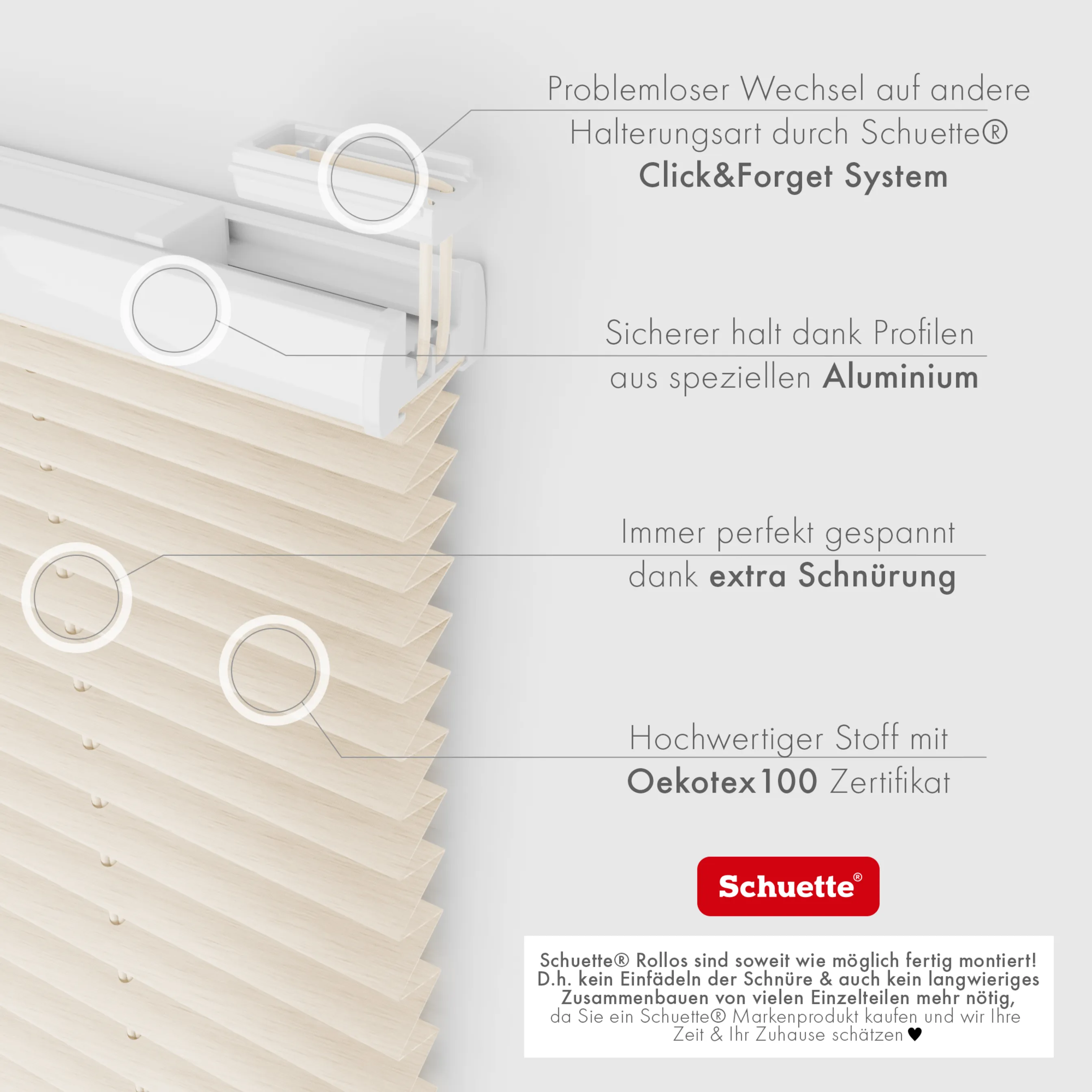 Schuette® Plissee mit Bohren nach Maß • Suprafix "Double 2in1" Schraub- & Klemmhalter • Dolomite Kollektion: Wet Stand (Beige) • Profilfarbe: Weiß