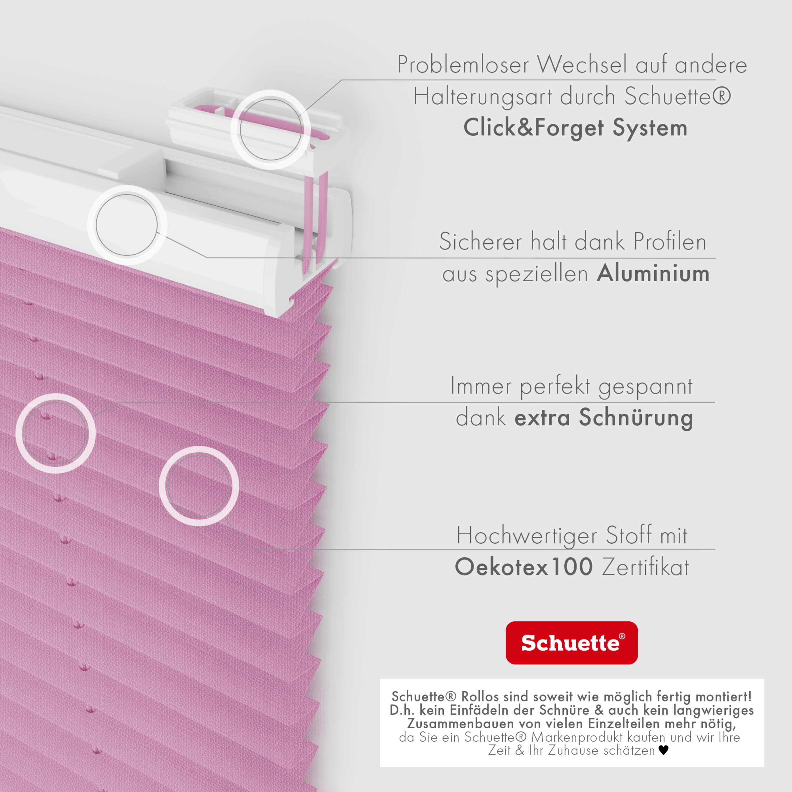 Schuette® Plissee mit Bohren nach Maß • Suprafix Halterungen “Mit Bohren” •  Melange Kollektion: Magic Pink (Rosa) • Profilfarbe: Weiß