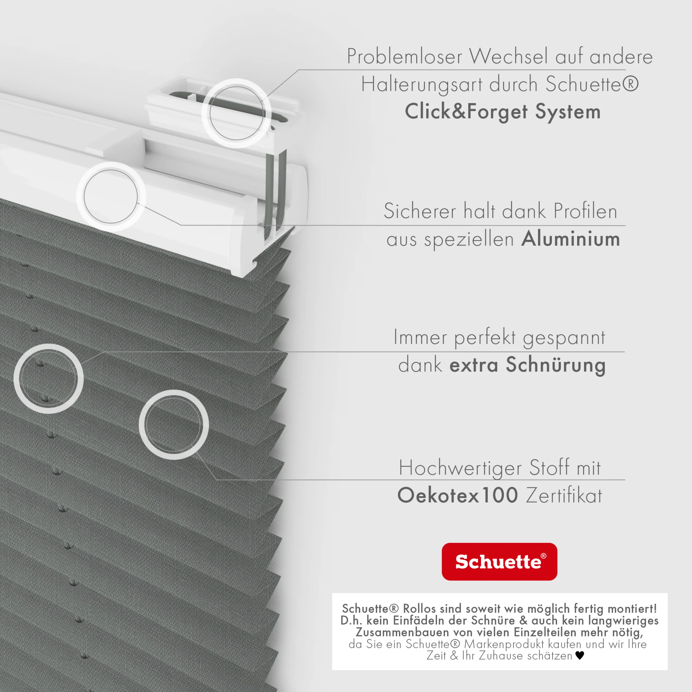 Schuette® Plissee ohne Bohren nach Maß • Suprafix Halterung “Zum Kleben” • Melange Kollektion: Black Pearl (Schwarz) • Profilfarbe: Braun