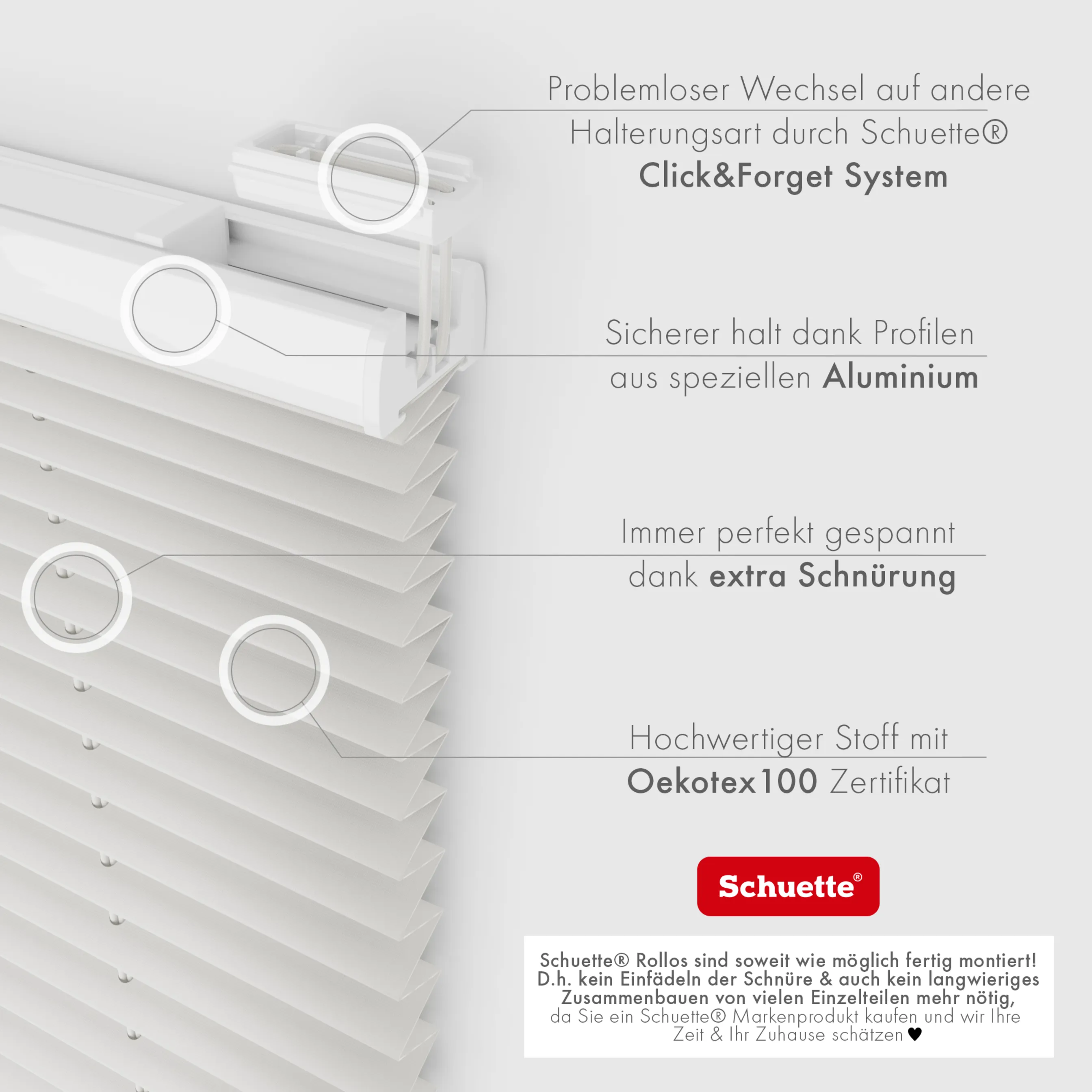 Schuette® Plissee ohne Bohren nach Maß • Suprafix Halterung “Zum Kleben” • Premium Kollektion: A Way Home (Silber) • Profilfarbe: Walnuss