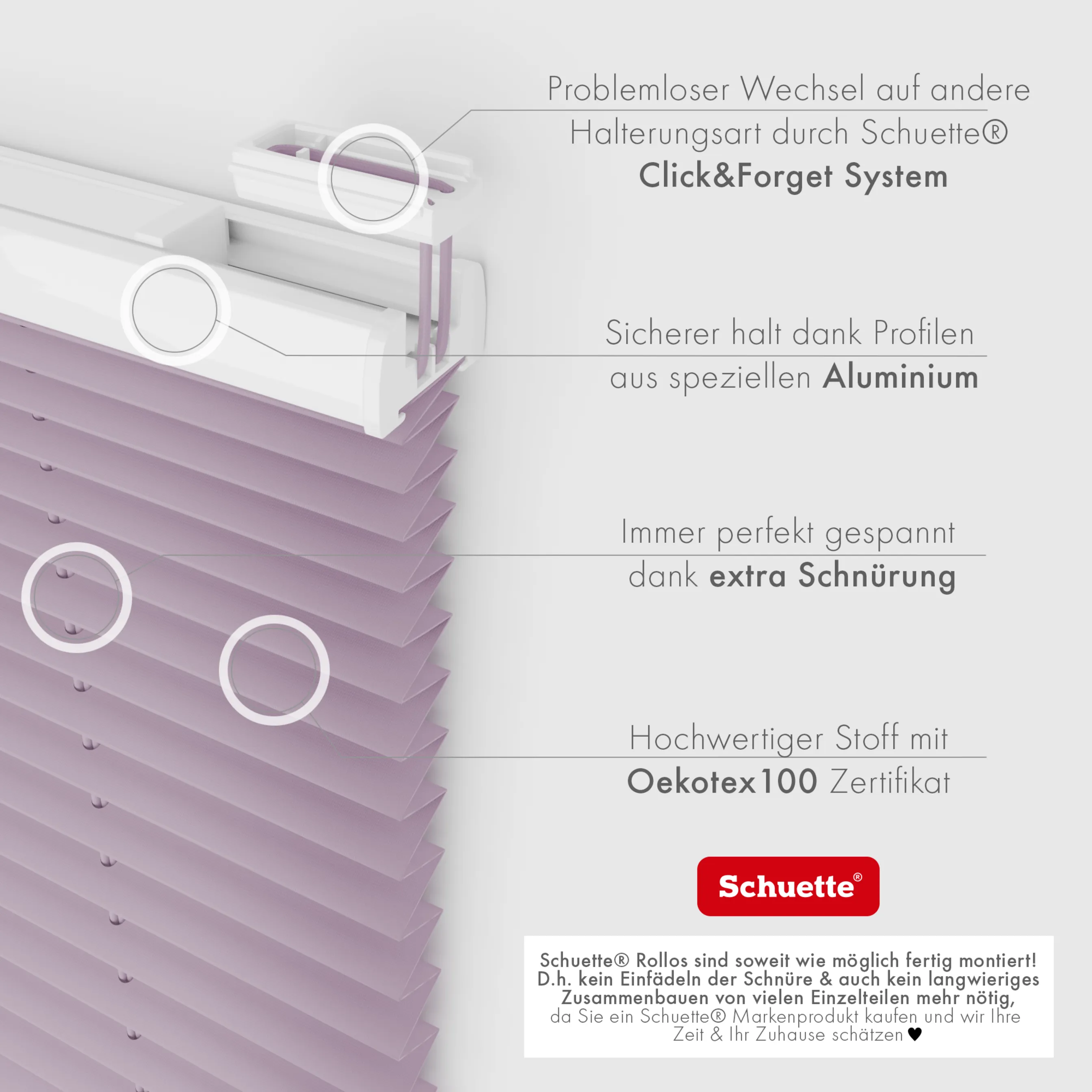 Schuette® Plissee ohne Bohren nach Maß • Suprafix Klemmhalter “Incognito X" • Premium Kollektion: Plum Charm (Lila) • Profilfarbe: Weiß