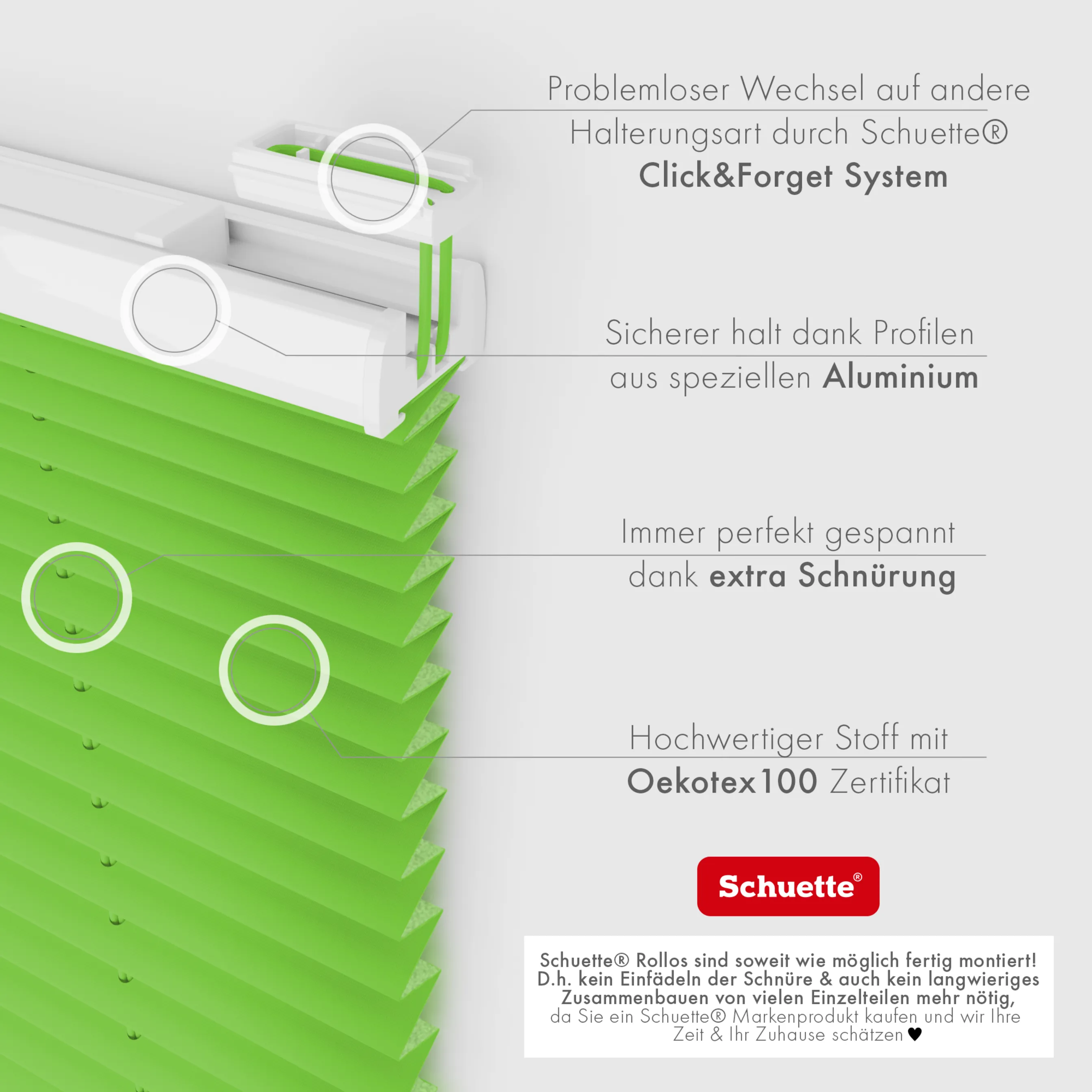 Schuette® Dachfenster Plissee nach Maß • Thermo Kollektion: Leaf Joy (Grün) • Profilfarbe: Eiche