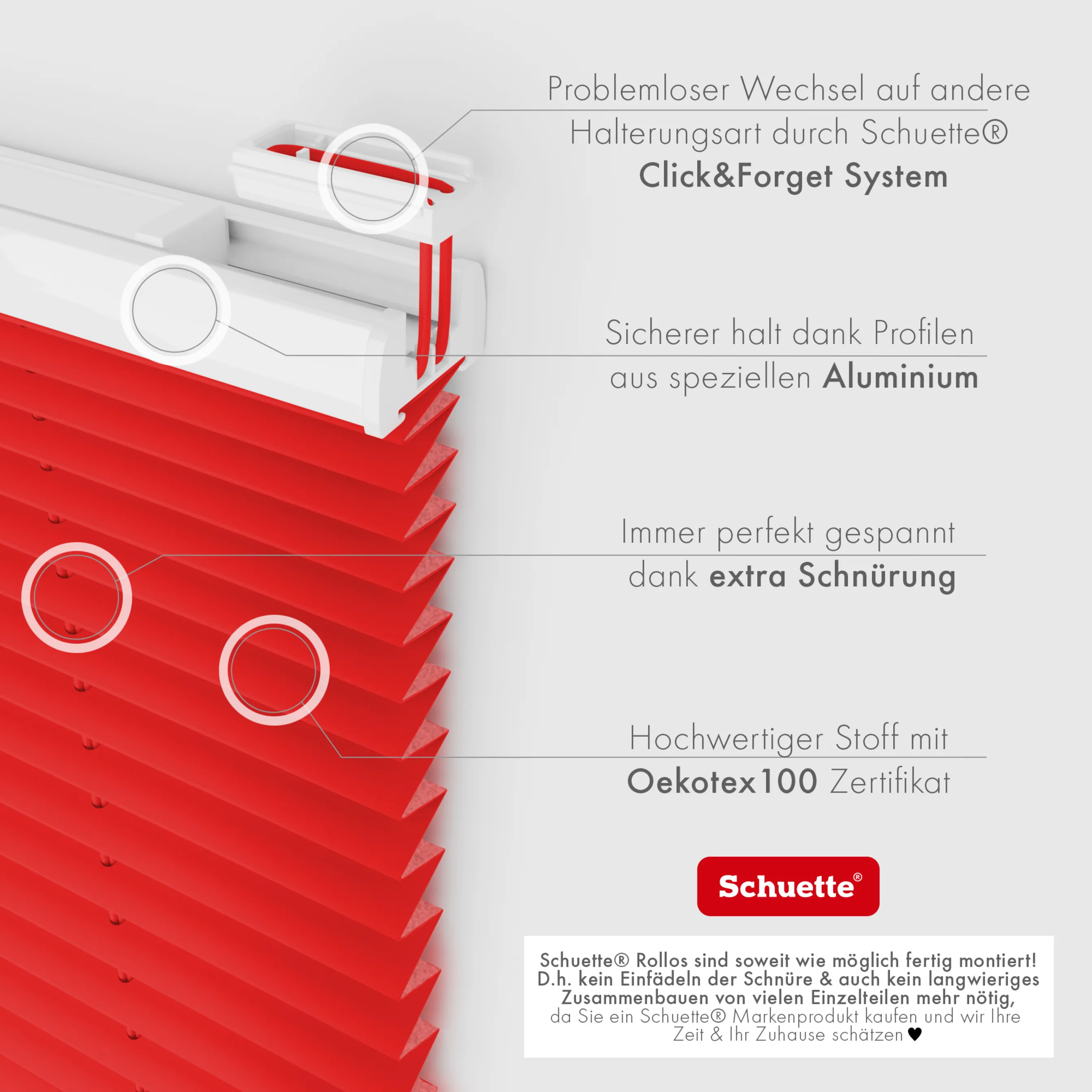 Schuette® Plissee mit Bohren nach Maß • Suprafix "Double 2in1" Schraub- & Klemmhalter • Thermo Kollektion: Cherry Charm (Rot) • Profilfarbe: Weiß