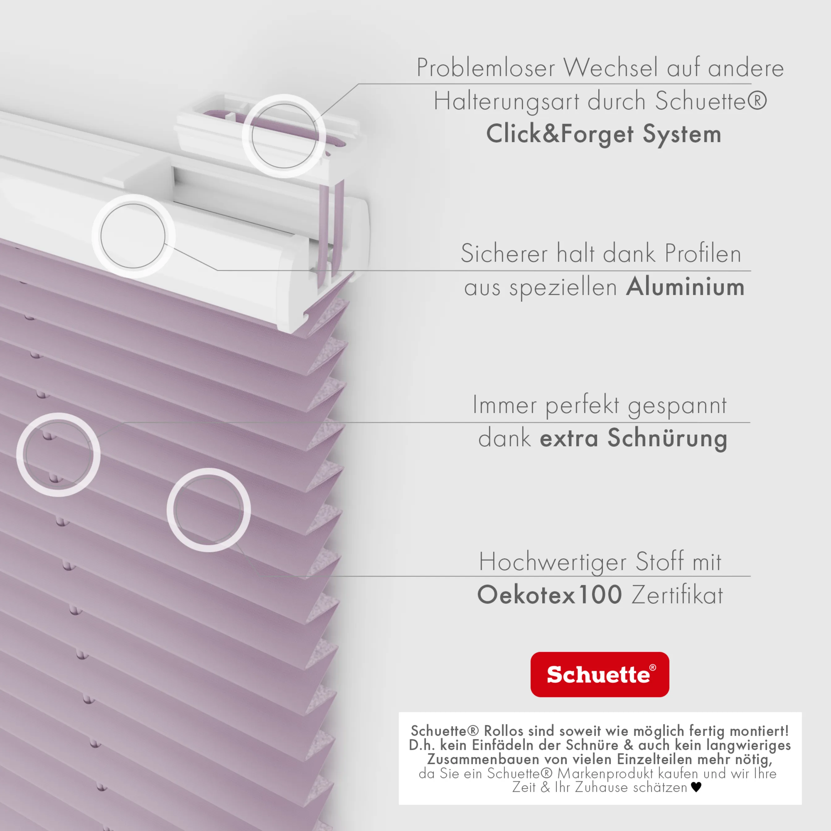 Schuette® Dachfenster Plissee nach Maß • Thermo Kollektion: Pastel Grape (lila) • Profilfarbe: Weiß
