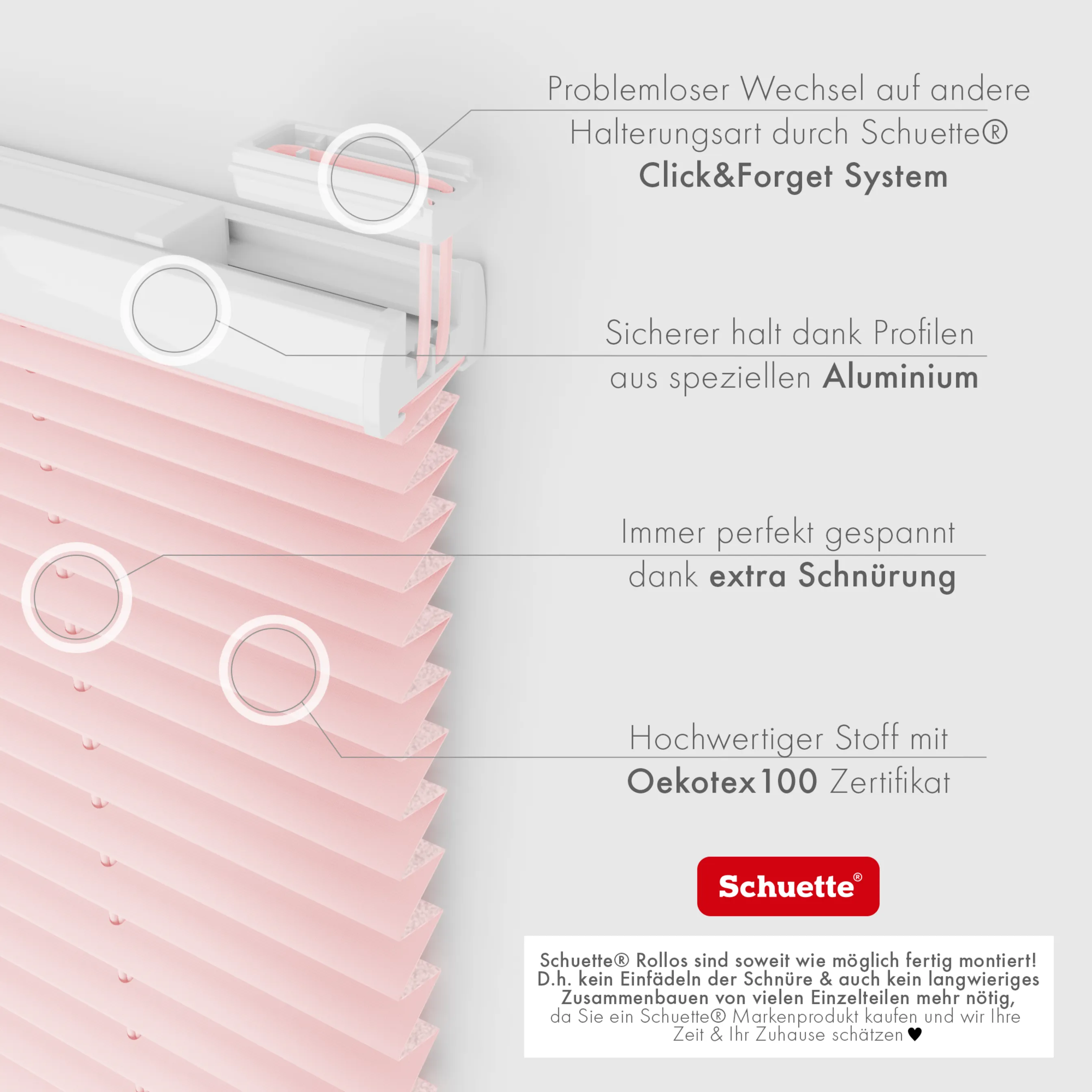 Schuette® Plissee mit Bohren nach Maß • Suprafix "Double 2in1" Schraub- & Klemmhalter • Thermo Kollektion: Rosewater (Rosa) • Profilfarbe: Anthrazit