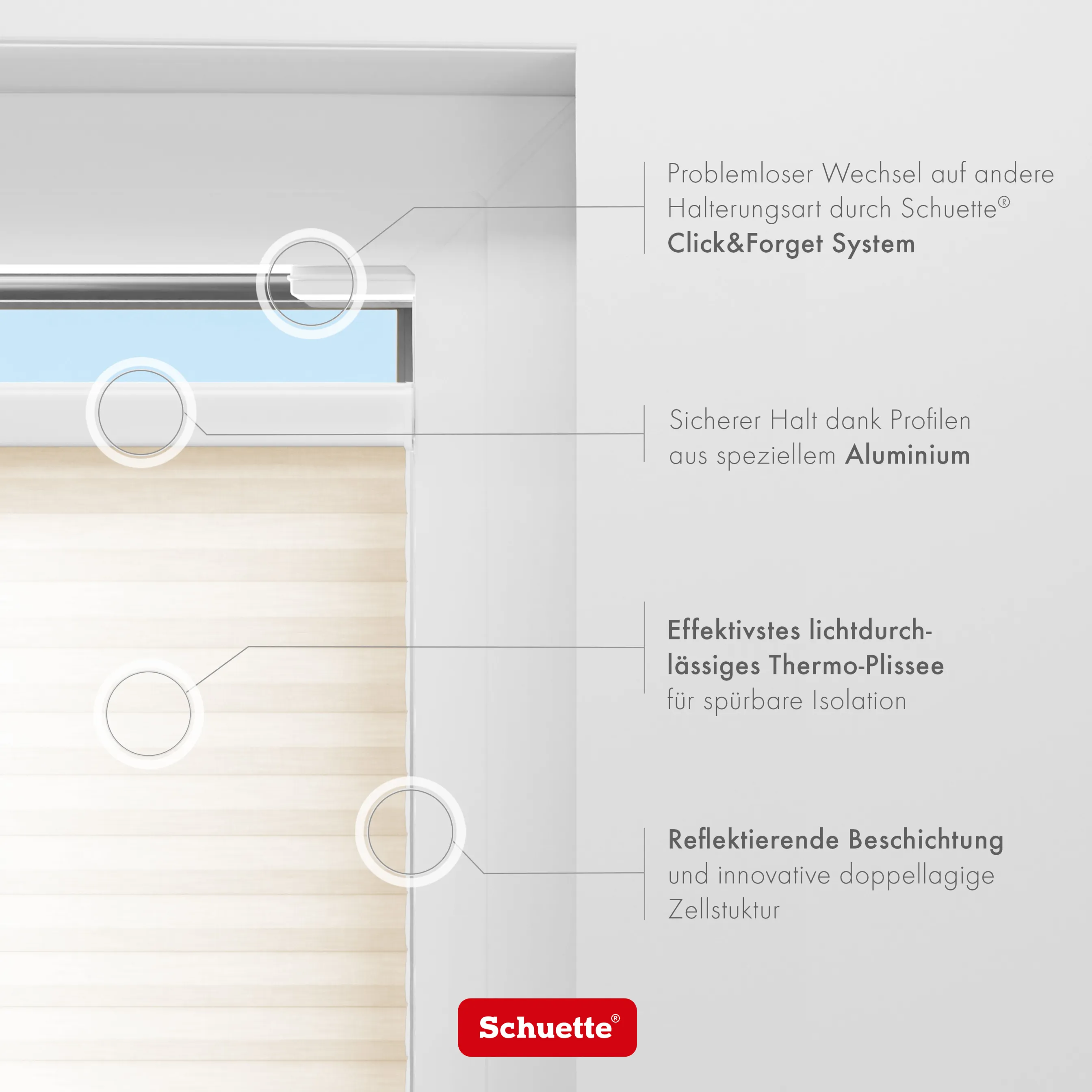 Schuette® Wabenplissee ohne Bohren nach Maß • Klebehalter & Schraubhalter 2in1 Set "Letsbond" Transparent • Thermo x Honey Kollektion: Tahini cream (Creme) • Profilfarbe: Walnuss