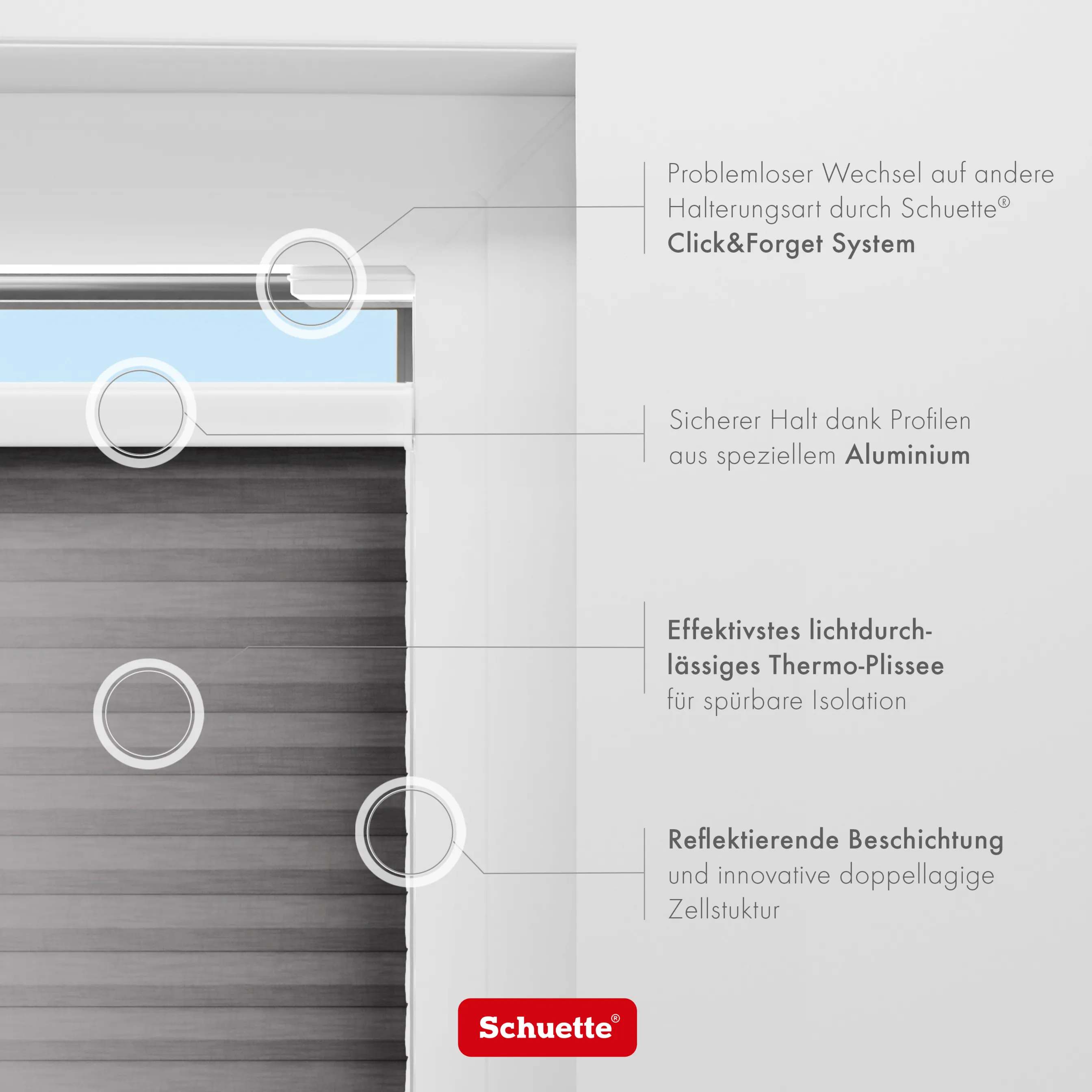 Schuette® Wabenplissee ohne Bohren nach Maß • Suprafix Klemmhalter “Incognito X" • Thermo x Honey Kollektion: Midnight Snack (Schwarz) • Profilfarbe: Eiche