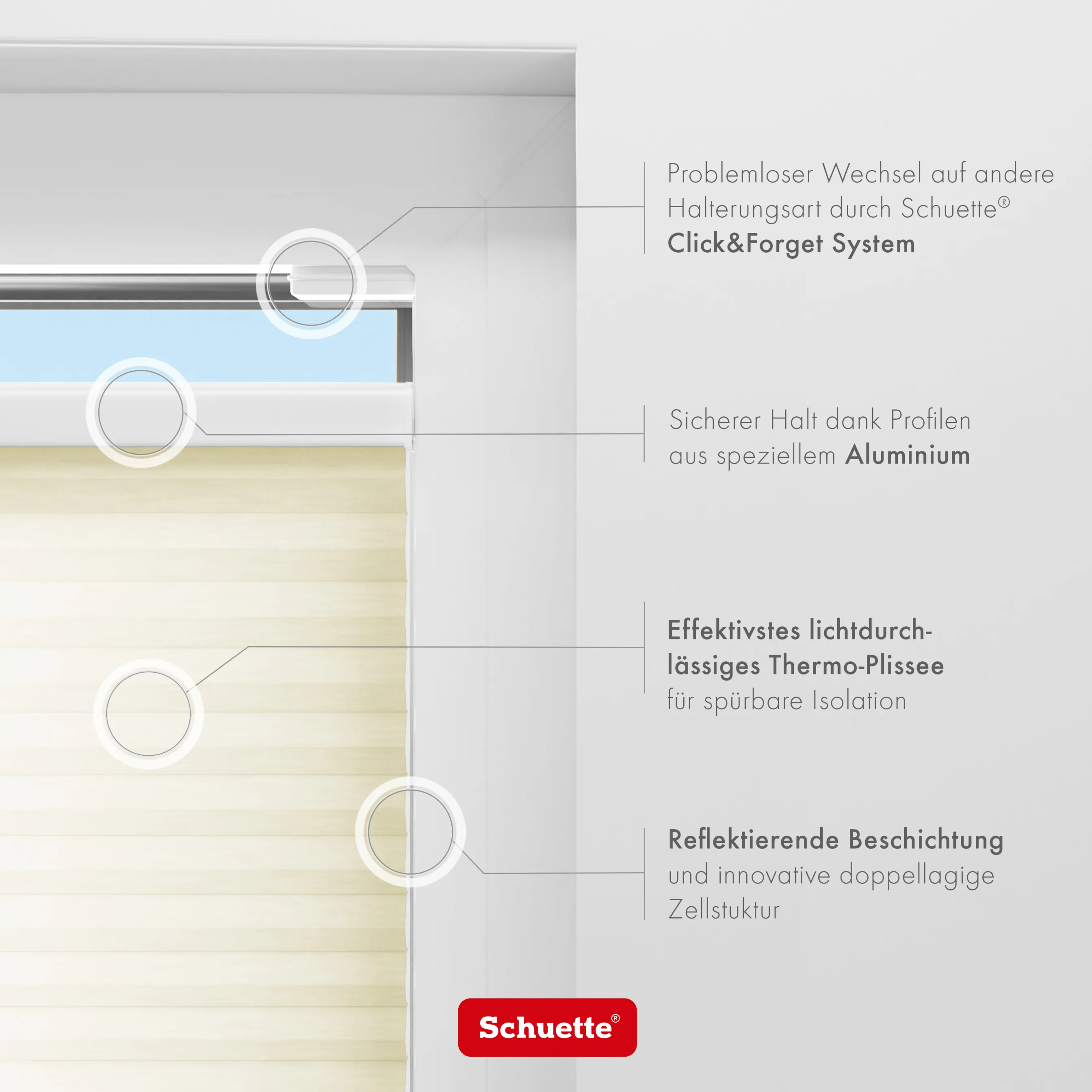 Schuette® Wabenplissee ohne Bohren nach Maß • Suprafix Klemmhalter “Incognito X" • Thermo x Honey Kollektion: Butterlight (Beige) • Profilfarbe: Anthrazit