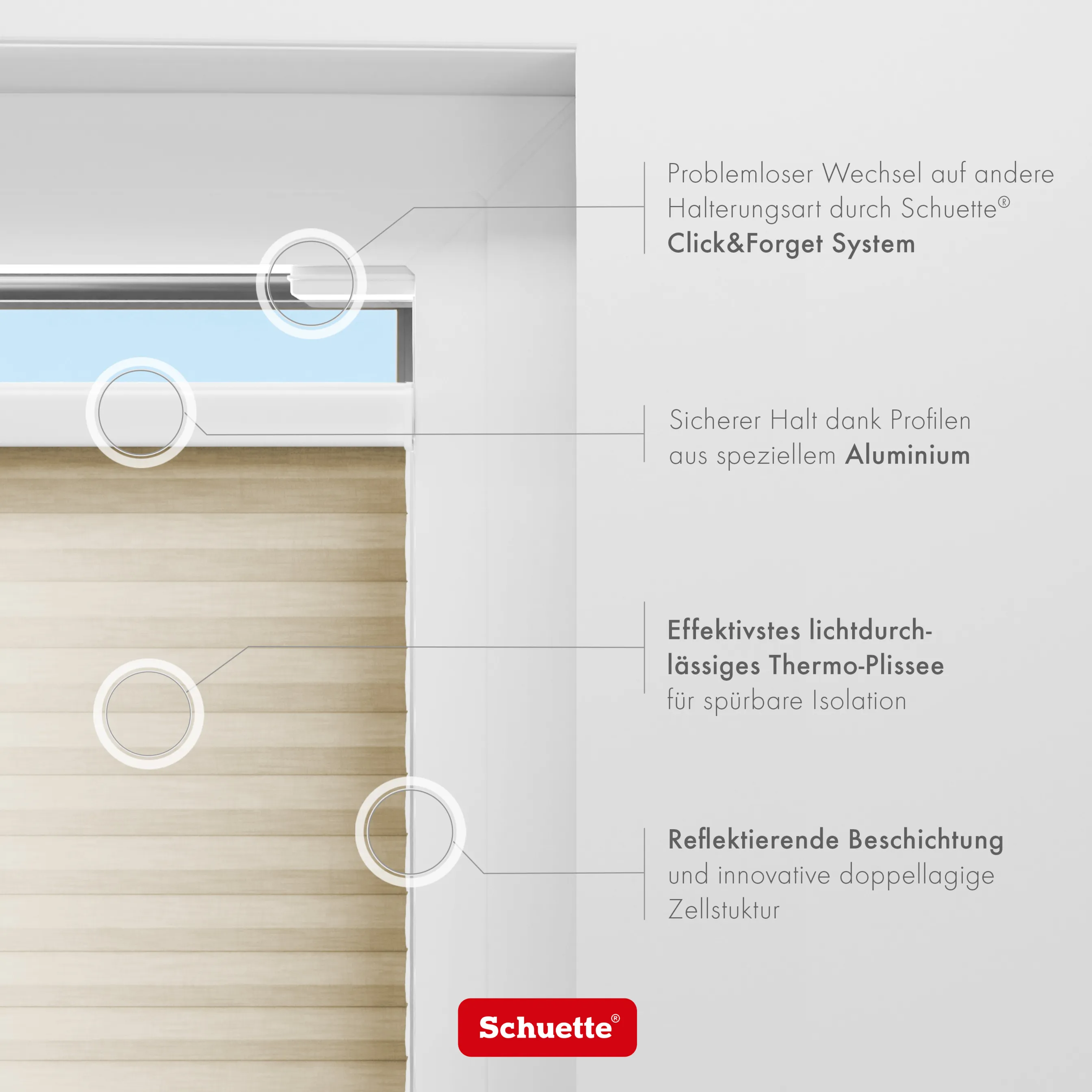 Schuette® Wabenplissee mit Bohren nach Maß • Suprafix "Double 2in1" Schraub- & Klemmhalter • Thermo x Honey Kollektion: Latte Mood (Sandbeige) • Profilfarbe: Walnuss
