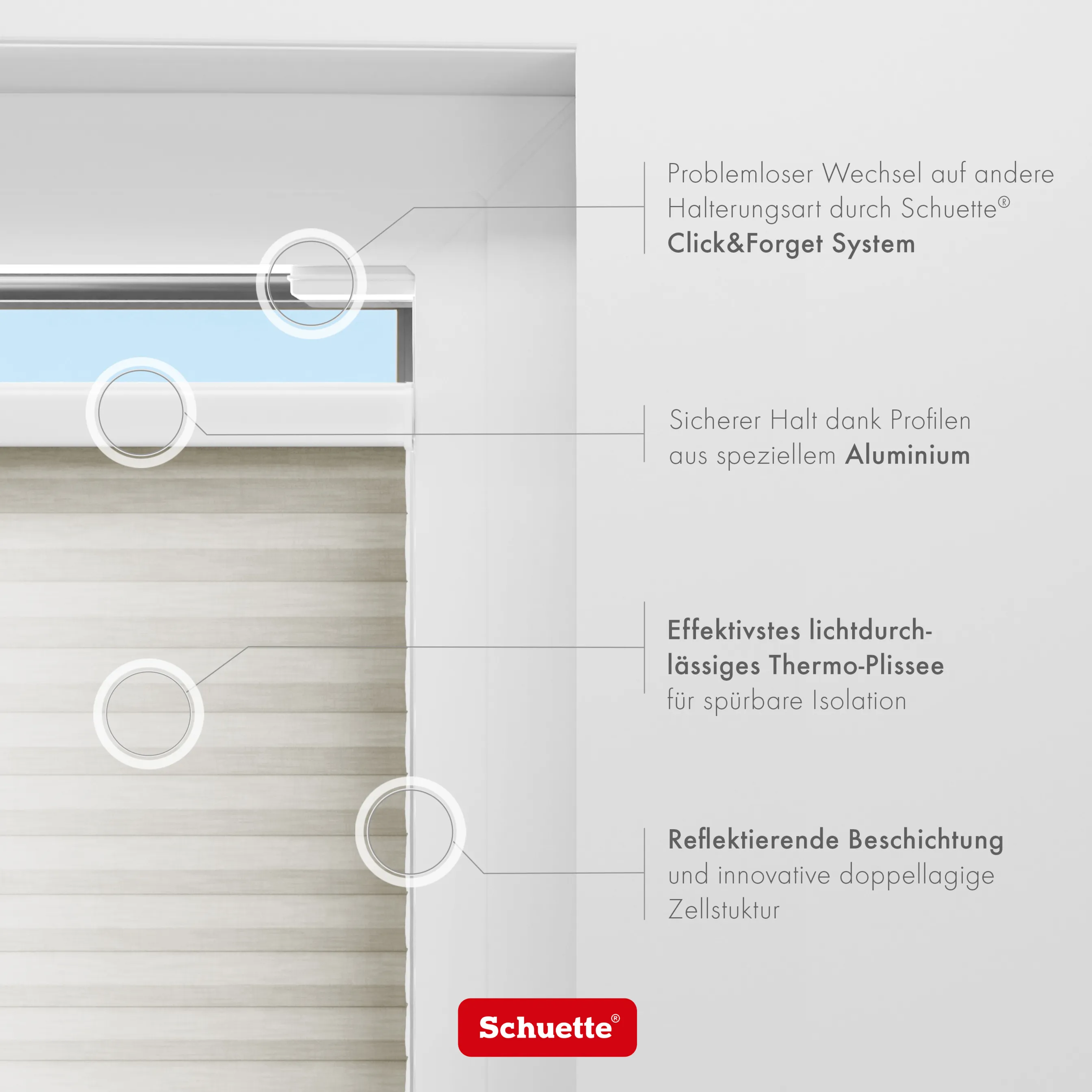 Schuette® Wabenplissee ohne Bohren nach Maß • Suprafix Klemmhalter “Incognito X" • Thermo x Honey Kollektion: Chia Later! (Grau) • Profilfarbe: Weiß