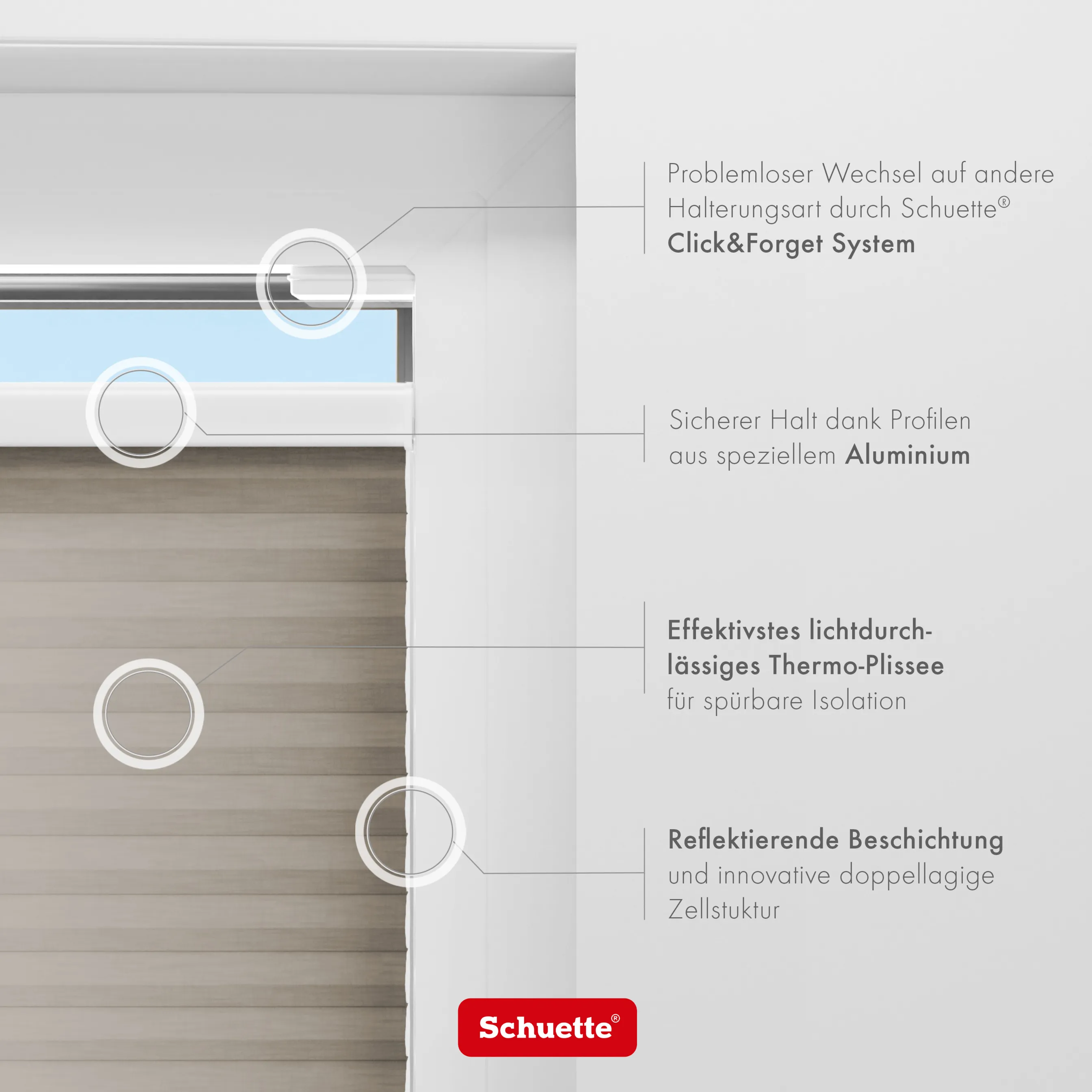 Schuette® Wabenplissee ohne Bohren nach Maß • Klebehalter & Schraubhalter 2in1 Set "Letsbond" • Thermo x Honey Kollektion: Truffle Dust (Taupe) • Profilfarbe: Braun