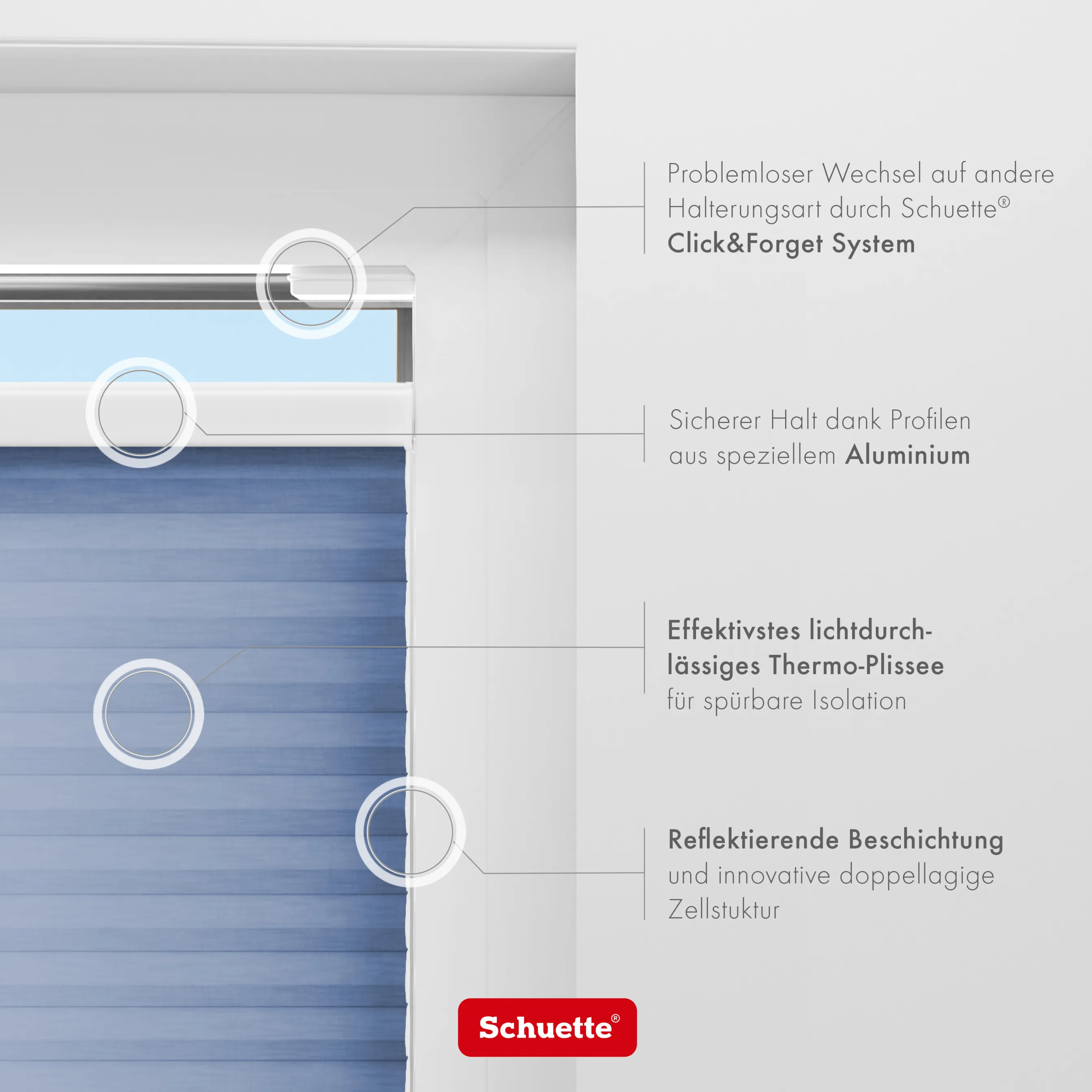 Schuette® Wabenplissee ohne Bohren nach Maß • Klebehalter & Schraubhalter 2in1 Set "Letsbond" Transparent • Thermo x Honey Kollektion: Blue Velvet (Blau) • Profilfarbe: Anthrazit