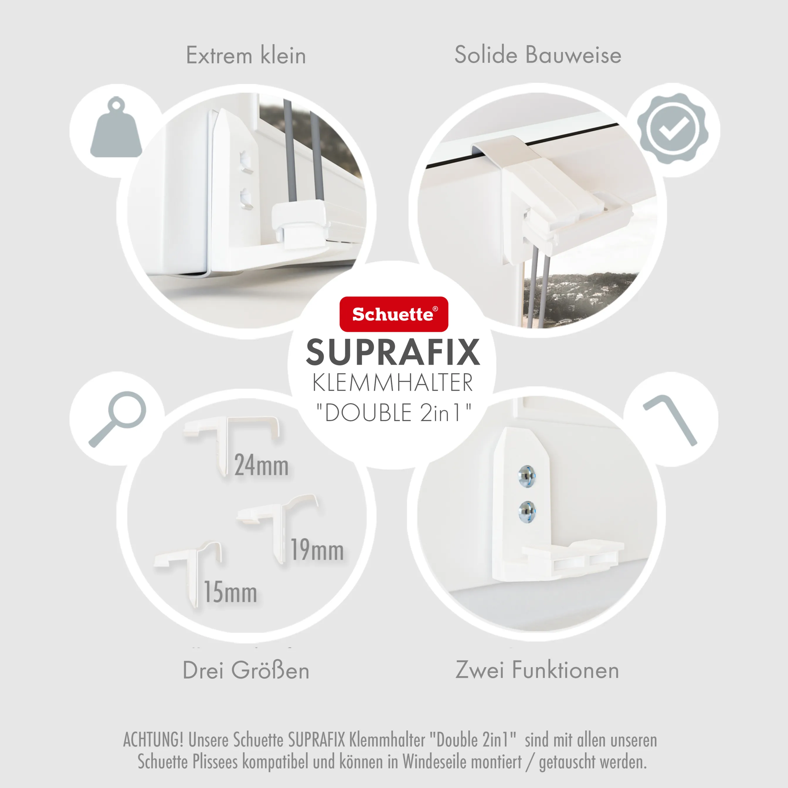 Schuette® Plissee mit Bohren nach Maß • Suprafix "Double 2in1" Schraub- & Klemmhalter • Thermo Kollektion: Toffee (Dunkelbraun) • Profilfarbe: Weiß