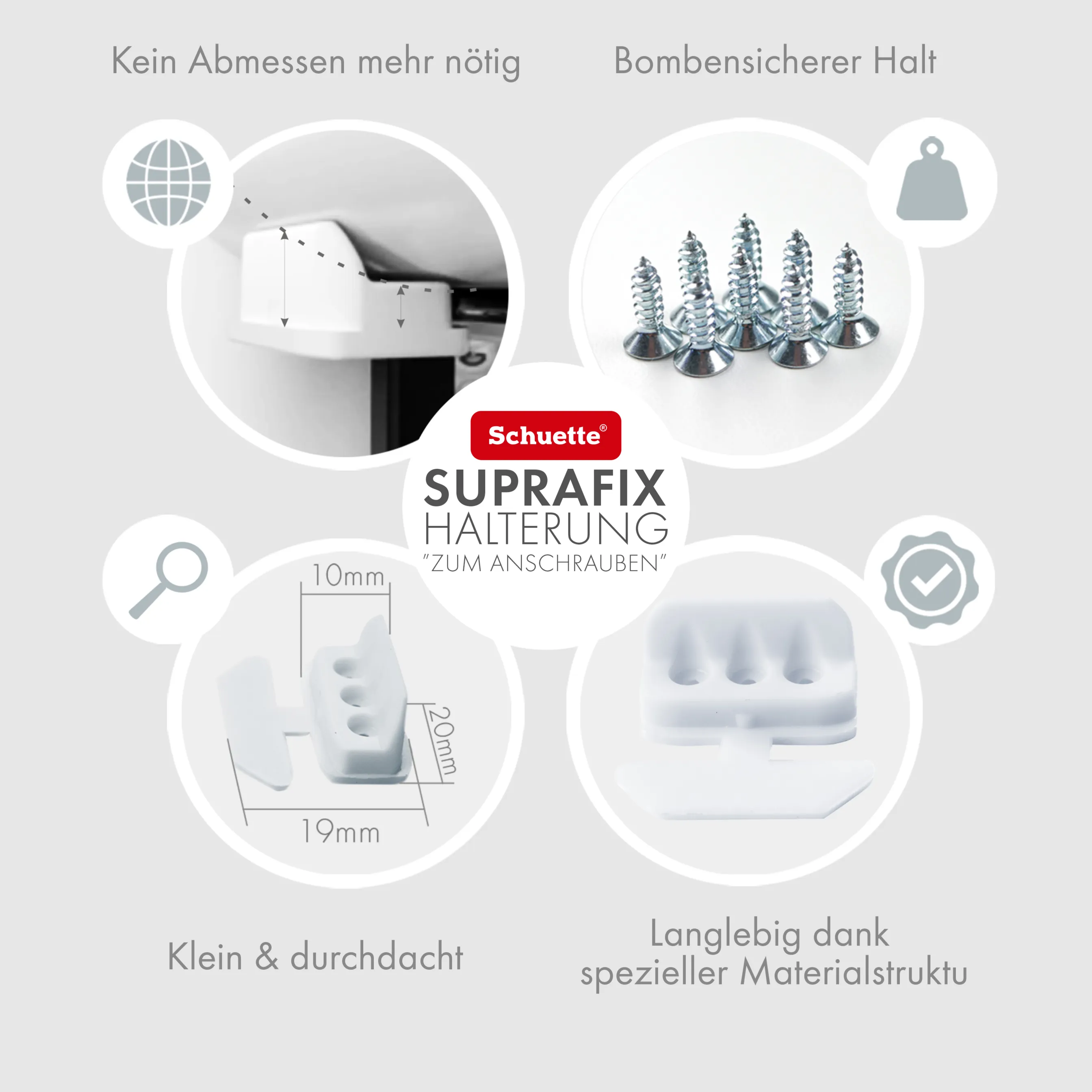 Schuette® Suprafix Plissee Halterung zum Anschrauben/mit Bohren • 4 Stück • Weiß