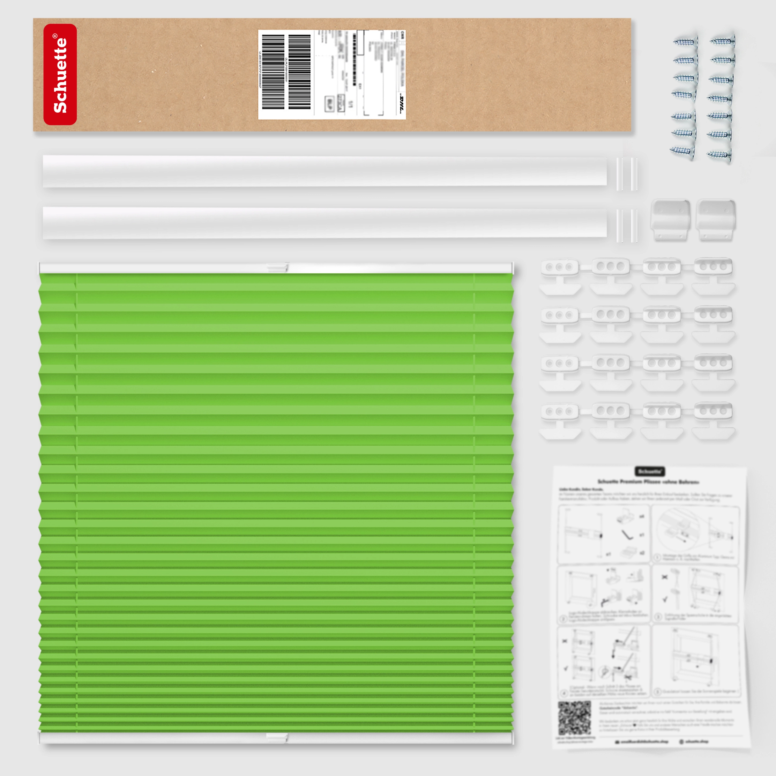Schuette® Dachfenster Plissee nach Maß • Thermo Kollektion: Leaf Joy (Grün) • Profilfarbe: Weiß
