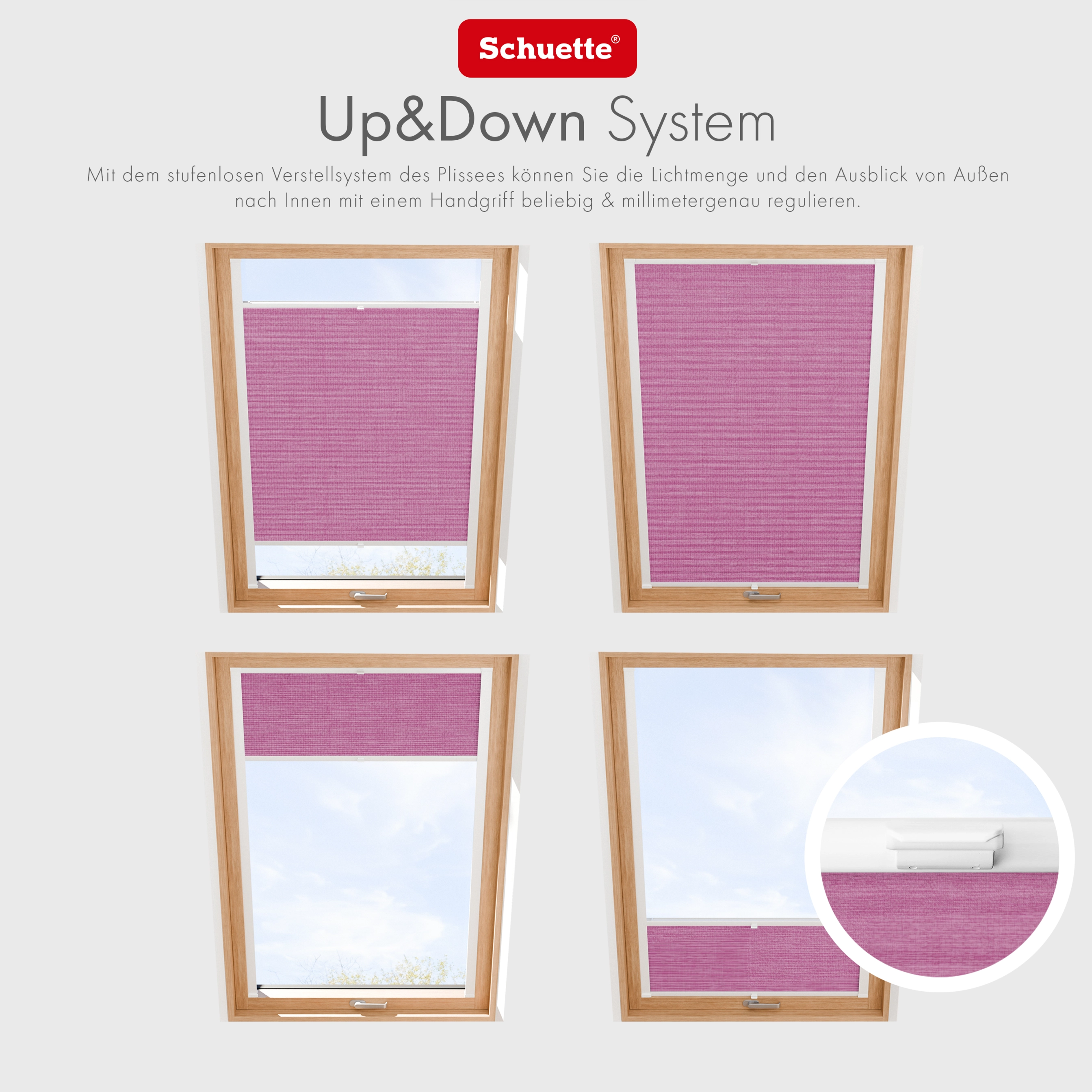 Schuette® Dachfenster Plissee nach Maß • Melange Kollektion: Magic Pink (Rosa) • Profilfarbe: Weiß