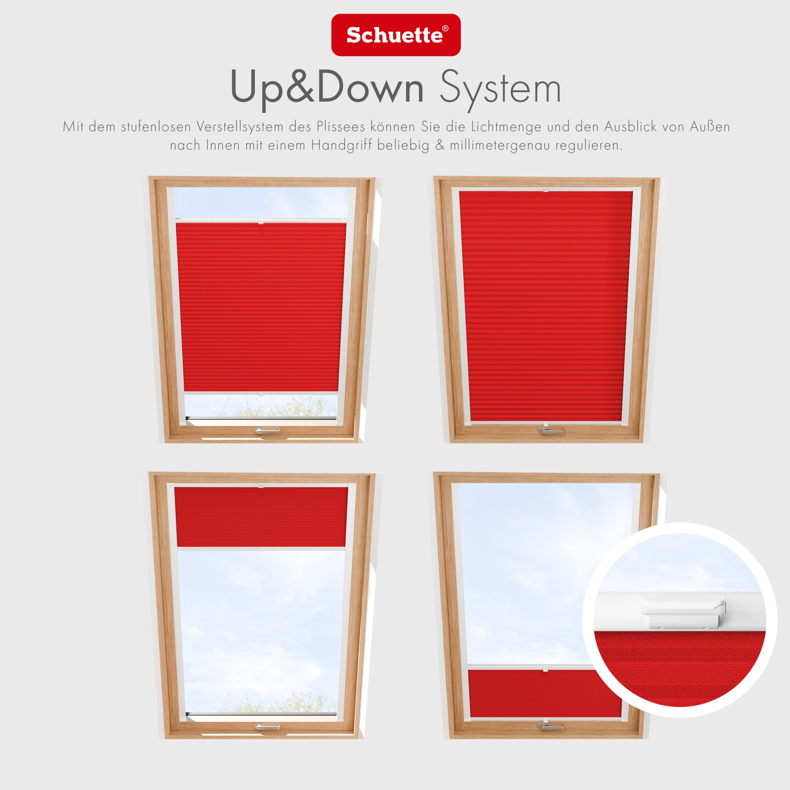 Schuette® Dachfenster Plissee nach Maß • Premium Kollektion: Geisha's Lips (Rot) • Profilfarbe: Weiß