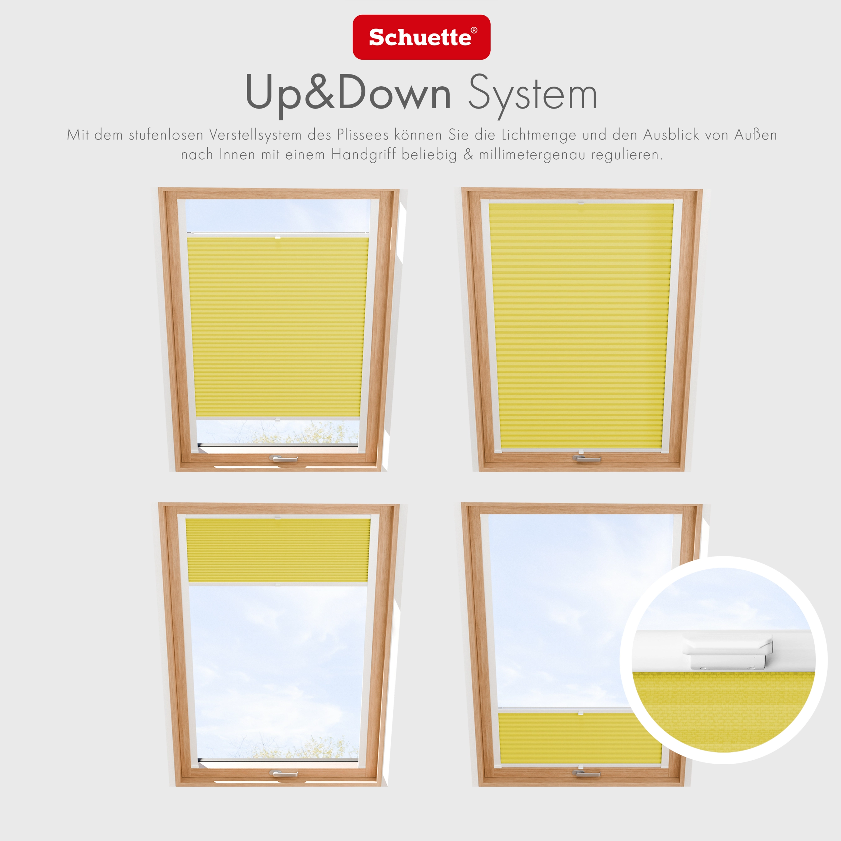 Schuette® Dachfenster Plissee nach Maß • Thermo Kollektion: Sunflower (Gelb) • Profilfarbe: Weiß