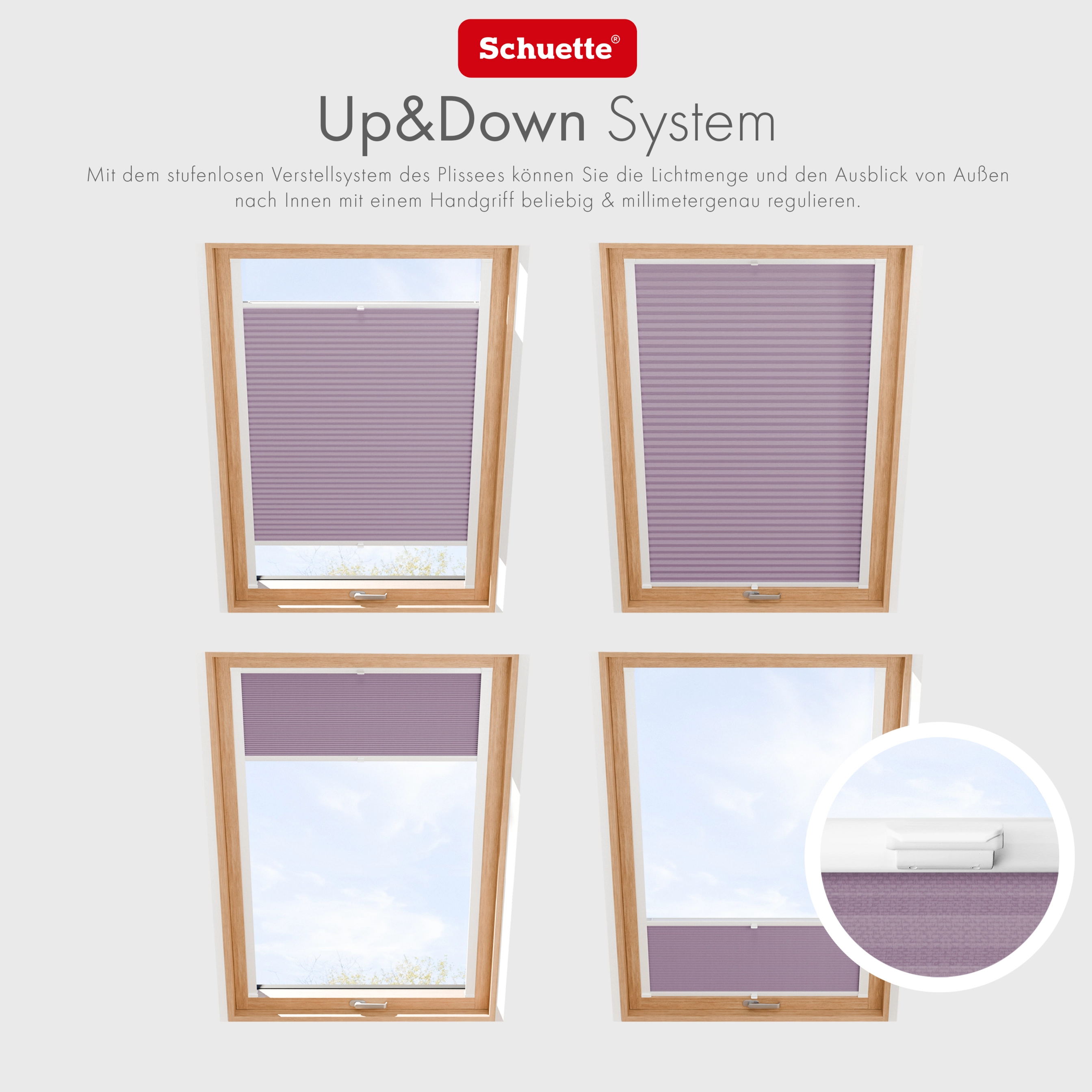 Schuette® Dachfenster Plissee nach Maß • Thermo Kollektion: Pastel Grape (lila) • Profilfarbe: Weiß