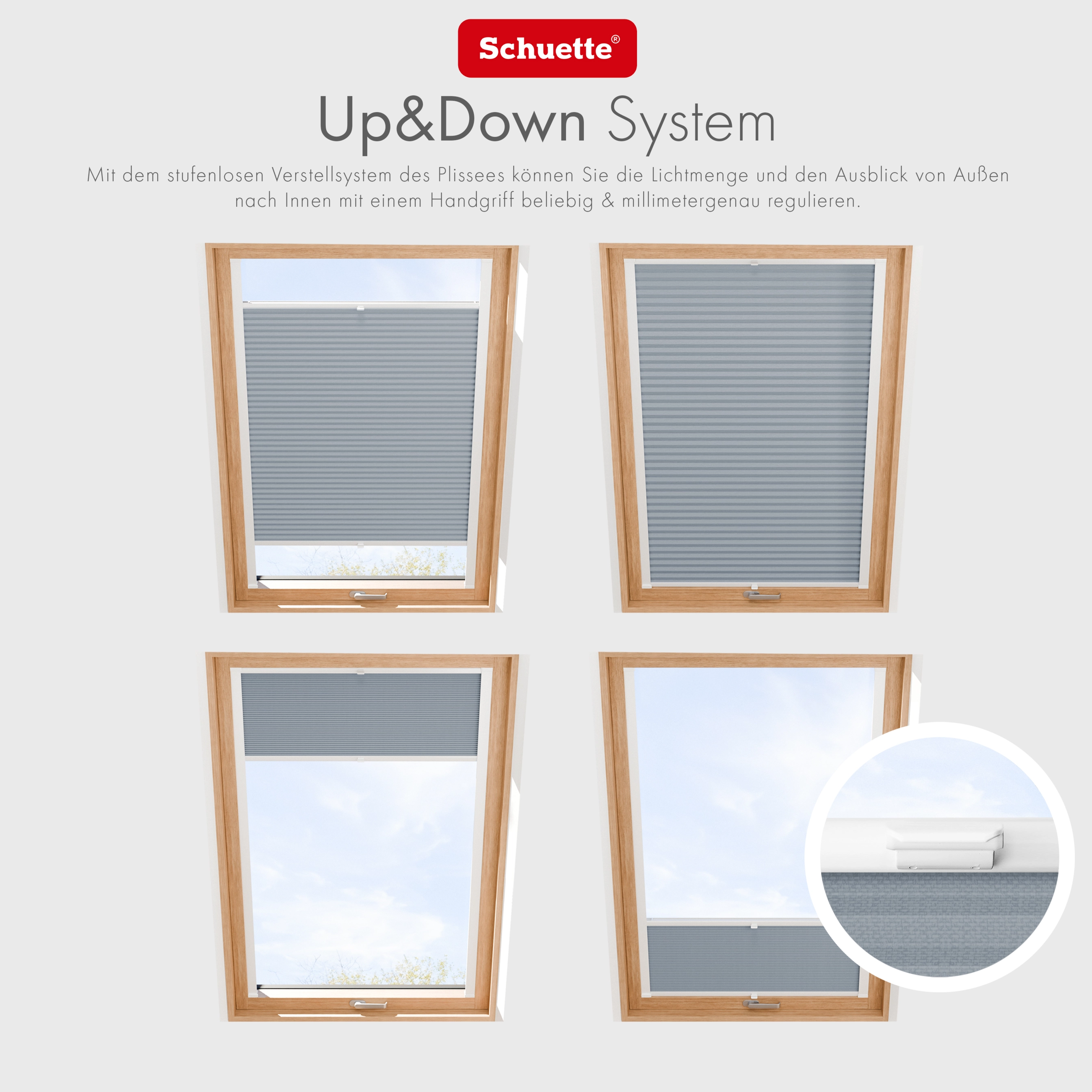 Schuette® Dachfenster Plissee nach Maß • Thermo Kollektion: Iron Fog (Hellgrau) • Profilfarbe: Weiß
