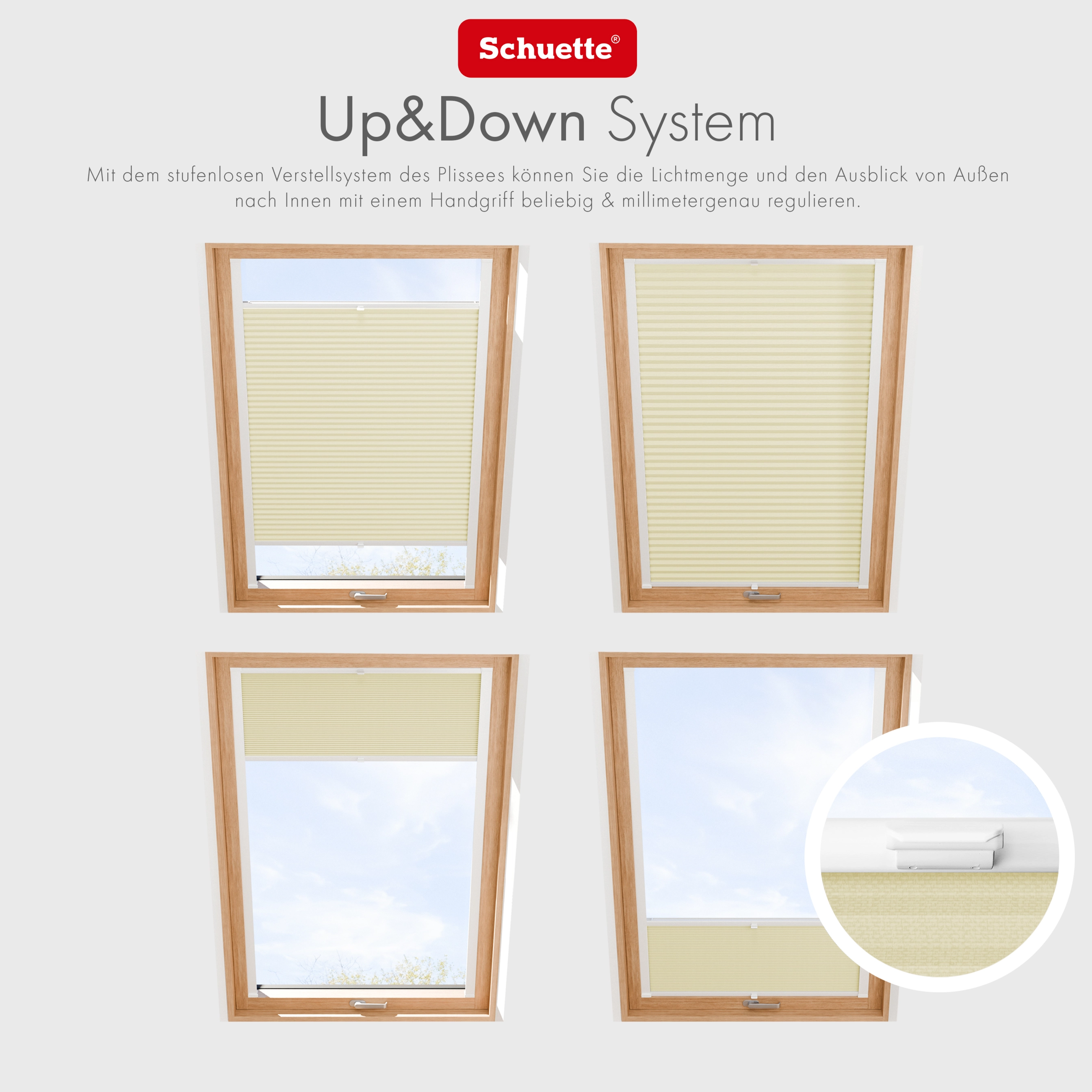 Schuette® Dachfenster Plissee nach Maß • Thermo Kollektion: Sandstone (Beige) • Profilfarbe: Weiß