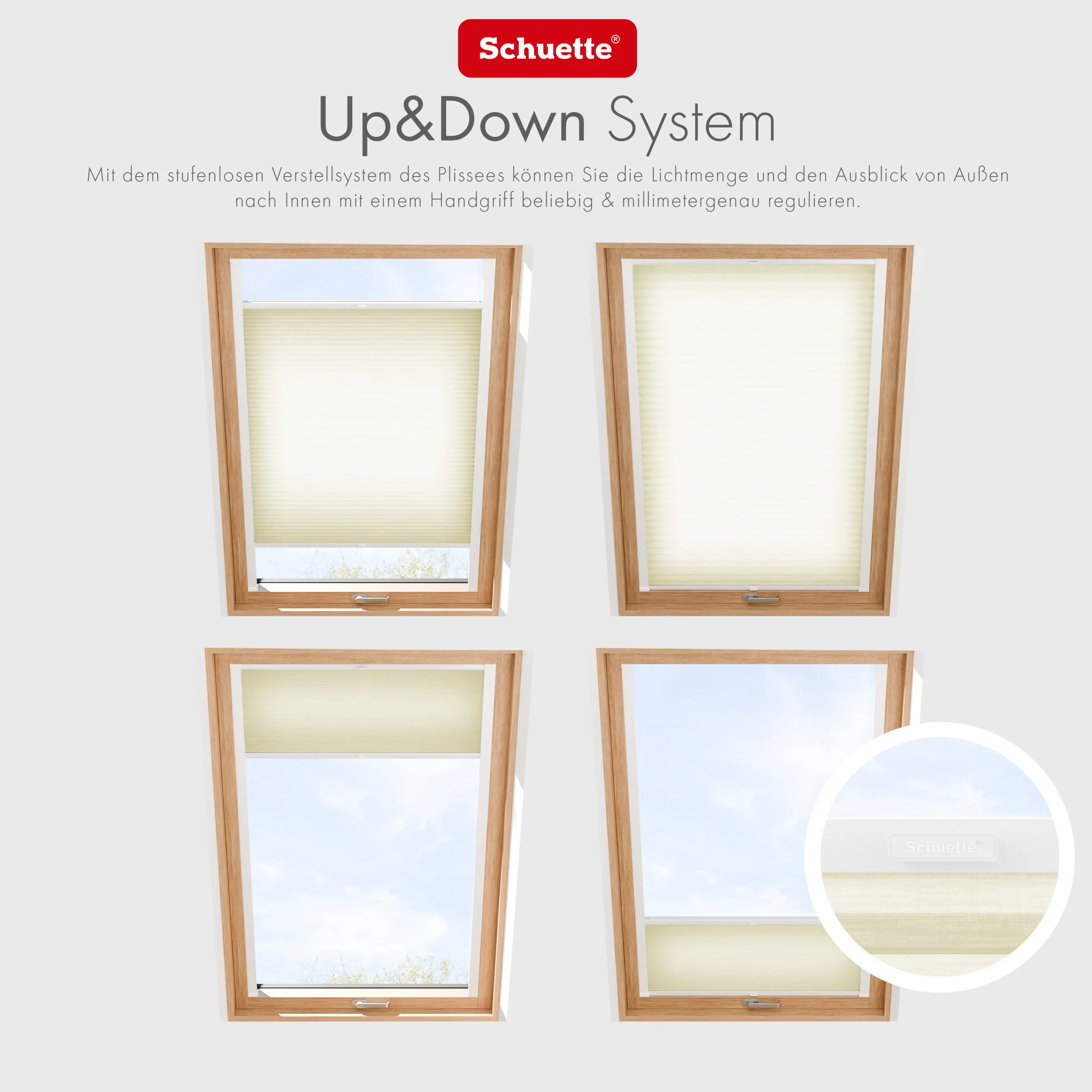 Schuette® Dachfenster Wabenplissee nach Maß • Thermo x Honey Kollektion: Butterlight (Beige) • Profilfarbe: Eiche