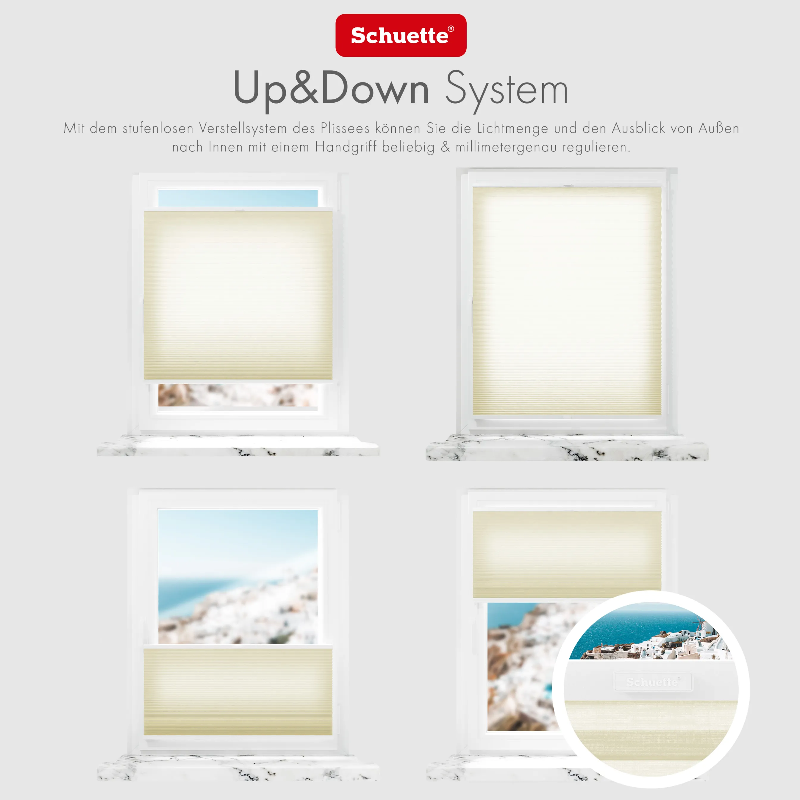 Schuette® Wabenplissee ohne Bohren nach Maß • Suprafix Klemmhalter “Incognito X" • Thermo x Honey Kollektion: Butterlight (Beige) • Profilfarbe: Anthrazit