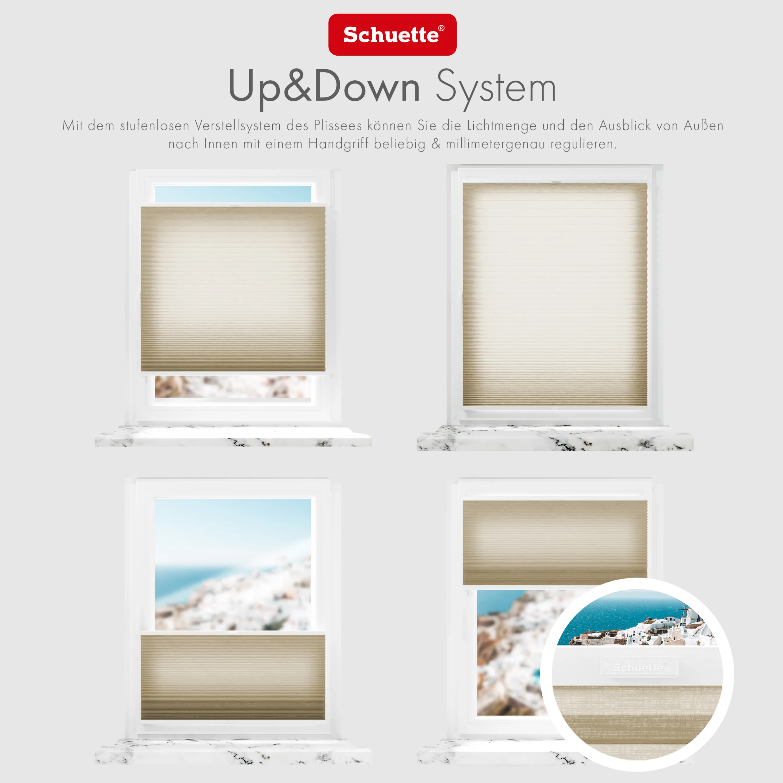 Schuette® Wabenplissee mit Bohren nach Maß • Suprafix Halterungen “Mit Bohren” • Thermo x Honey Kollektion: Latte Mood (Sandbeige) • Profilfarbe: Weiß