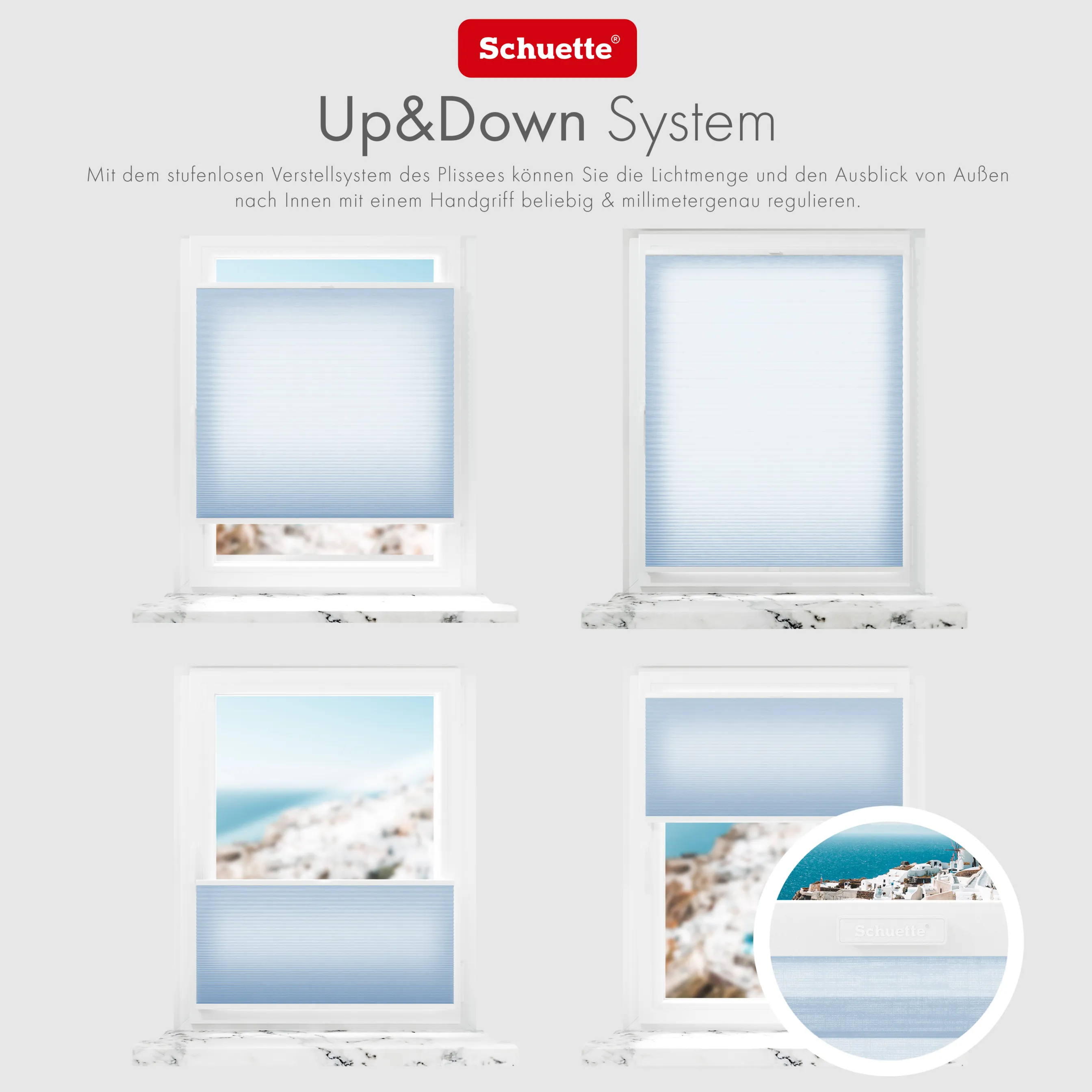 Schuette® Wabenplissee ohne Bohren nach Maß • Suprafix Klemmhalter "X" • Thermo x Honey Kollektion: Ice Pop (Hellblau) • Profilfarbe: Weiß