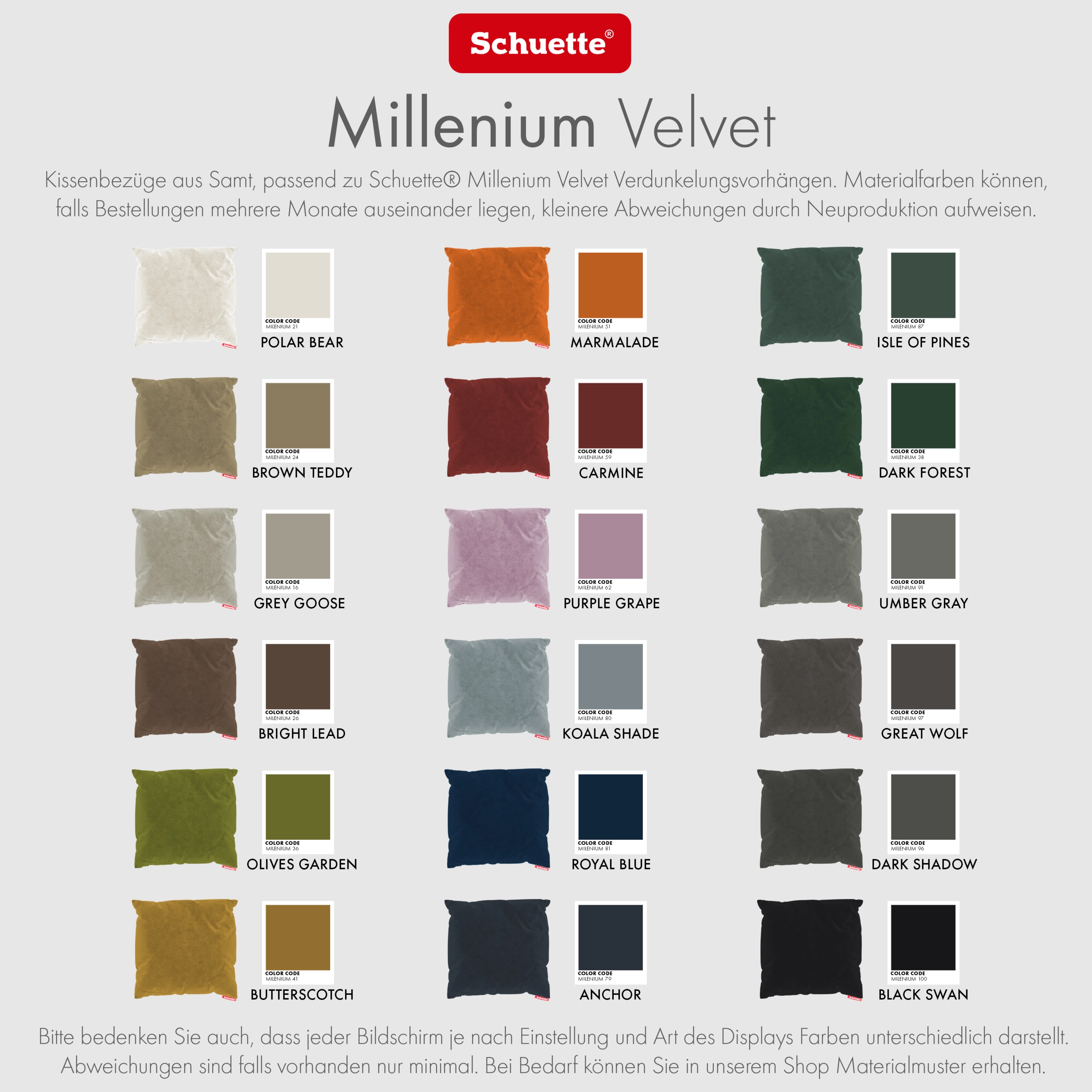 Schuette® Dekorativer Kissenbezug aus Samt mit verdecktem Reißverschluss • Millenium Velvet Kollektion: Dark Shadow (Gray) • Knitterfrei • Kuschelweich