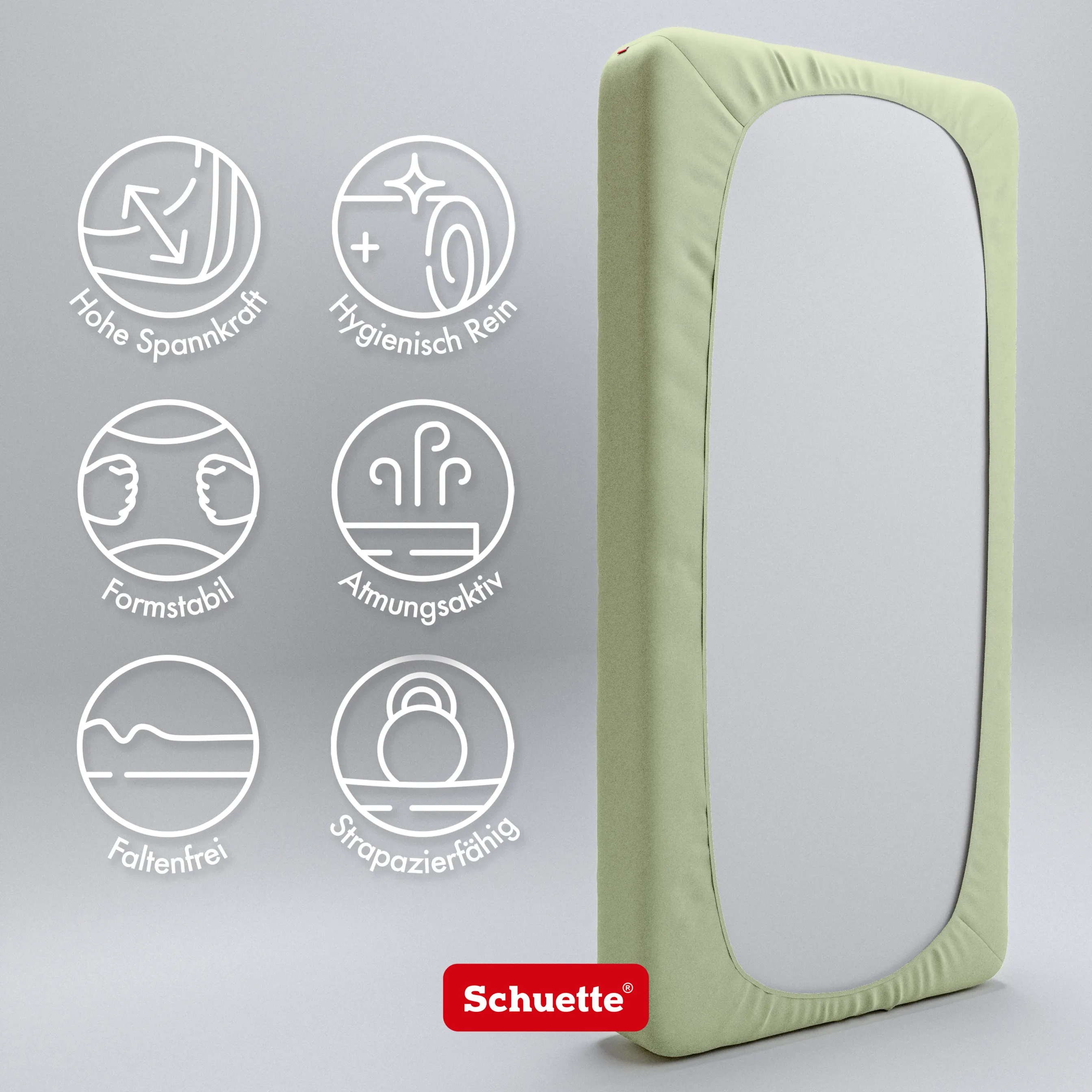 Schuette® Spannbettlaken • 100 x 200 • Wow! Kollektion: Pistachio Scoop (Pastellgrün) • 100% Superfluff Baumwolle, Blickdicht, Faltenfrei • mit Rundumgummi • Matratzenhöhe bis 35 cm
